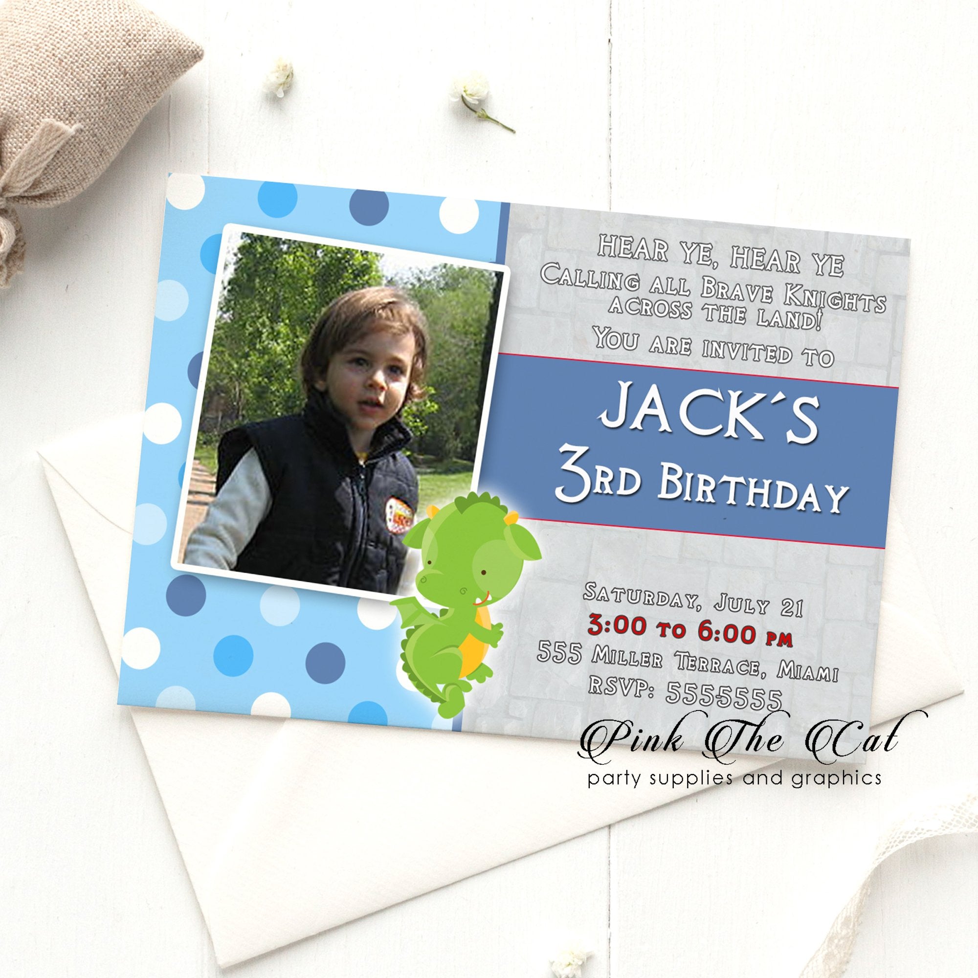 Dragon Invitation Boy Birthday Party Photo Card