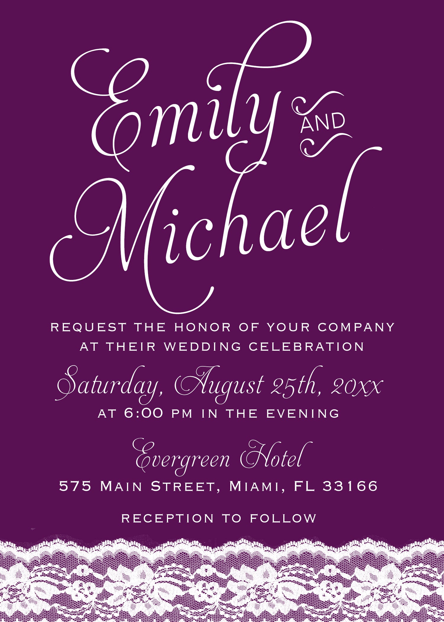 100 wedding invitations plum purple lace cards