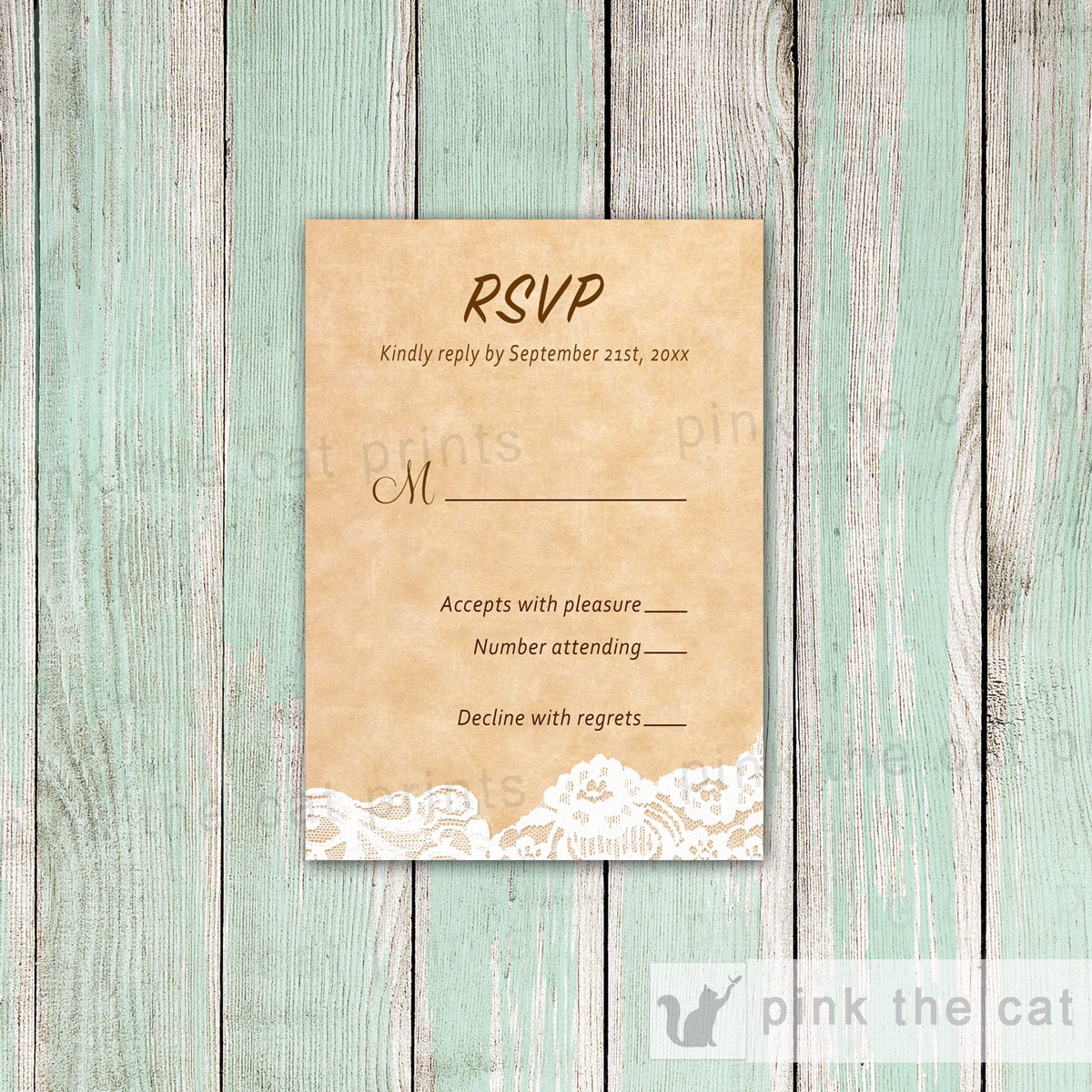 Lace Rustic Wedding Invitation & RSVP Card 2
