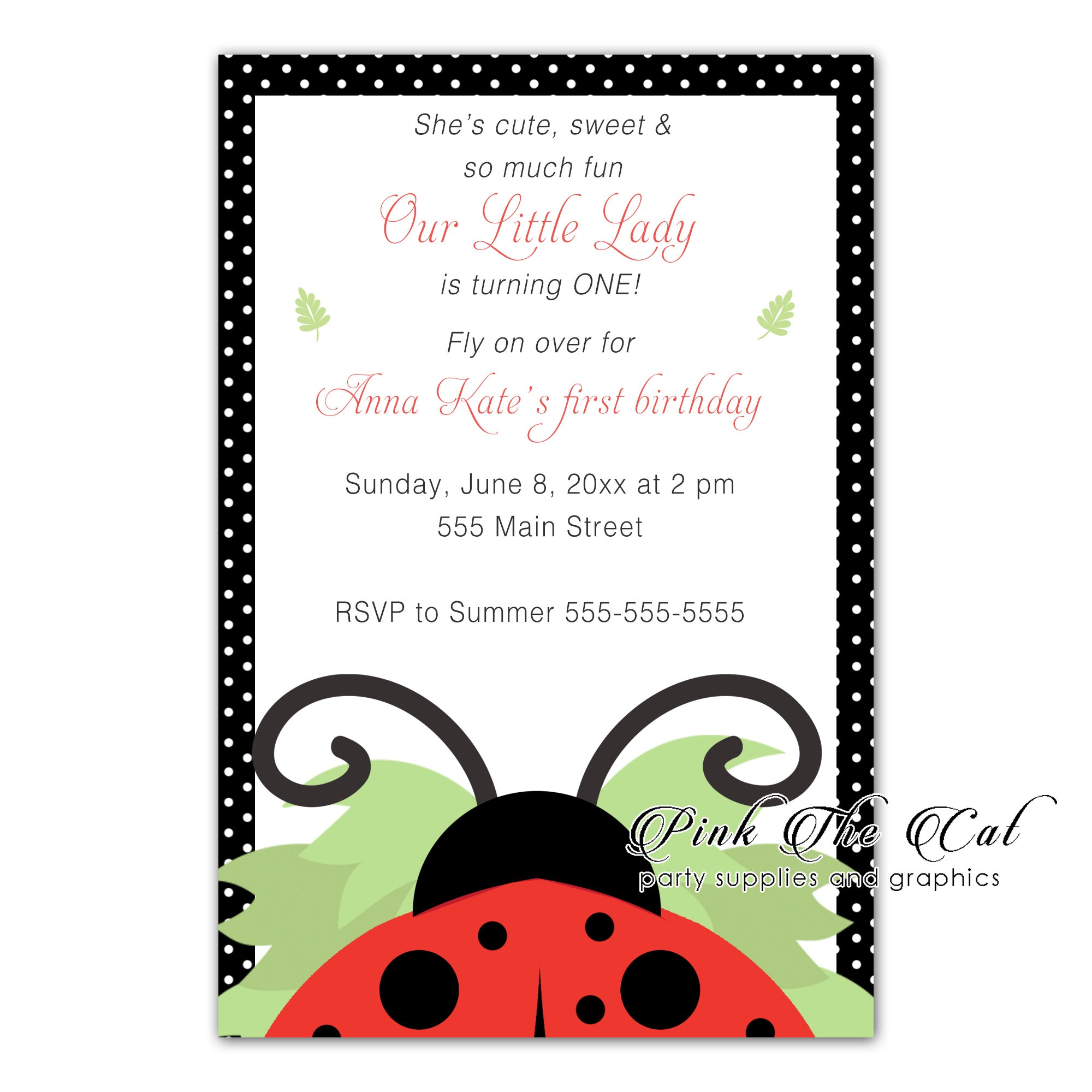 Ladybug invitations red black girl birthday baby shower printable