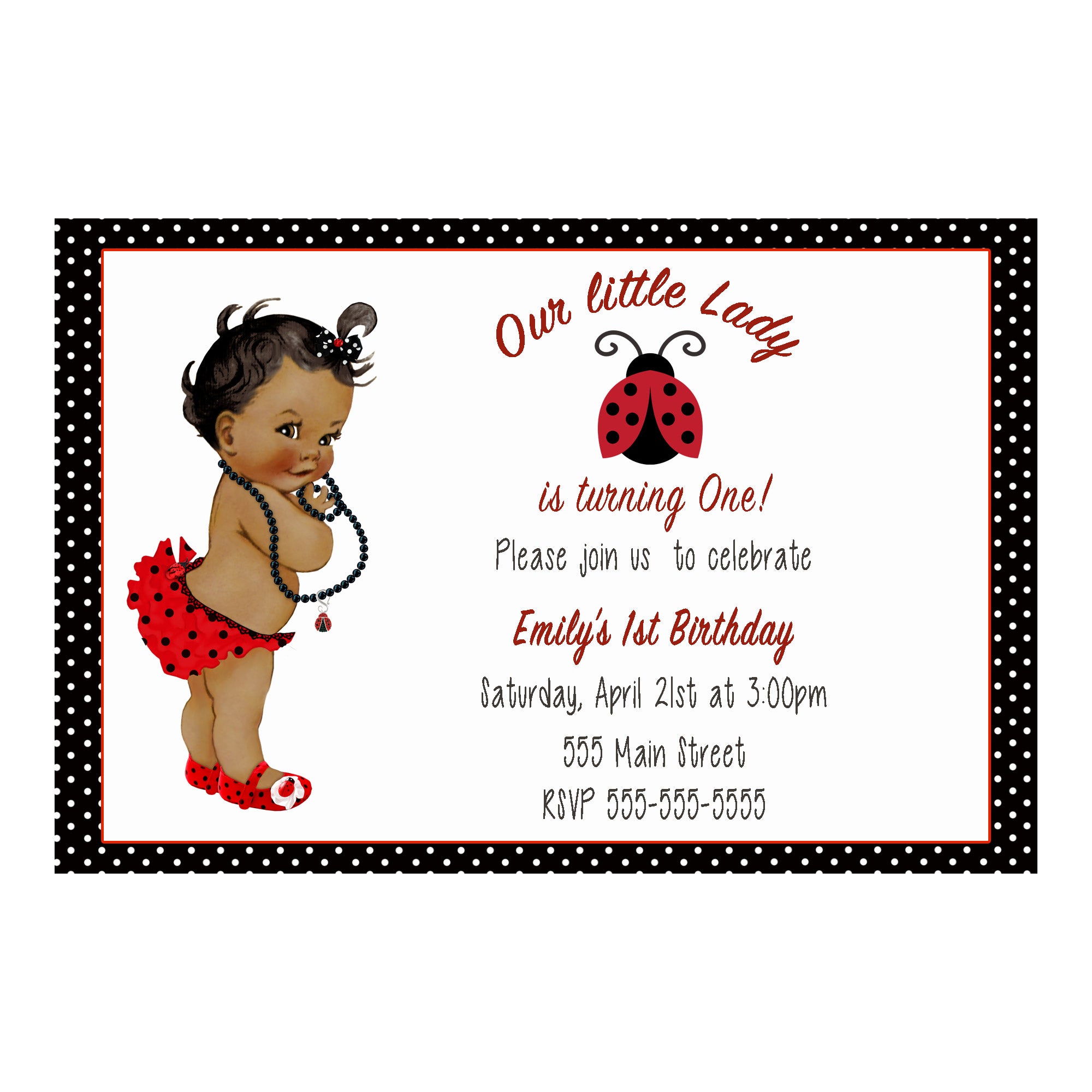 30 Ladybug Invitations Girl Birthday African American