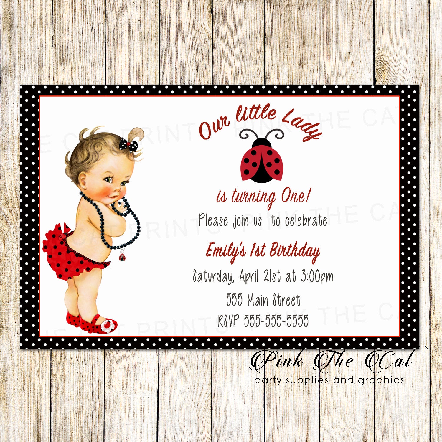Ladybug Invitation Vintage Baby Shower Birthday Printable