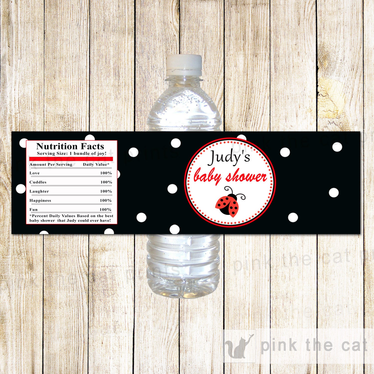 Ladybug Black Red Bottle Label Girl Birthday Baby Shower