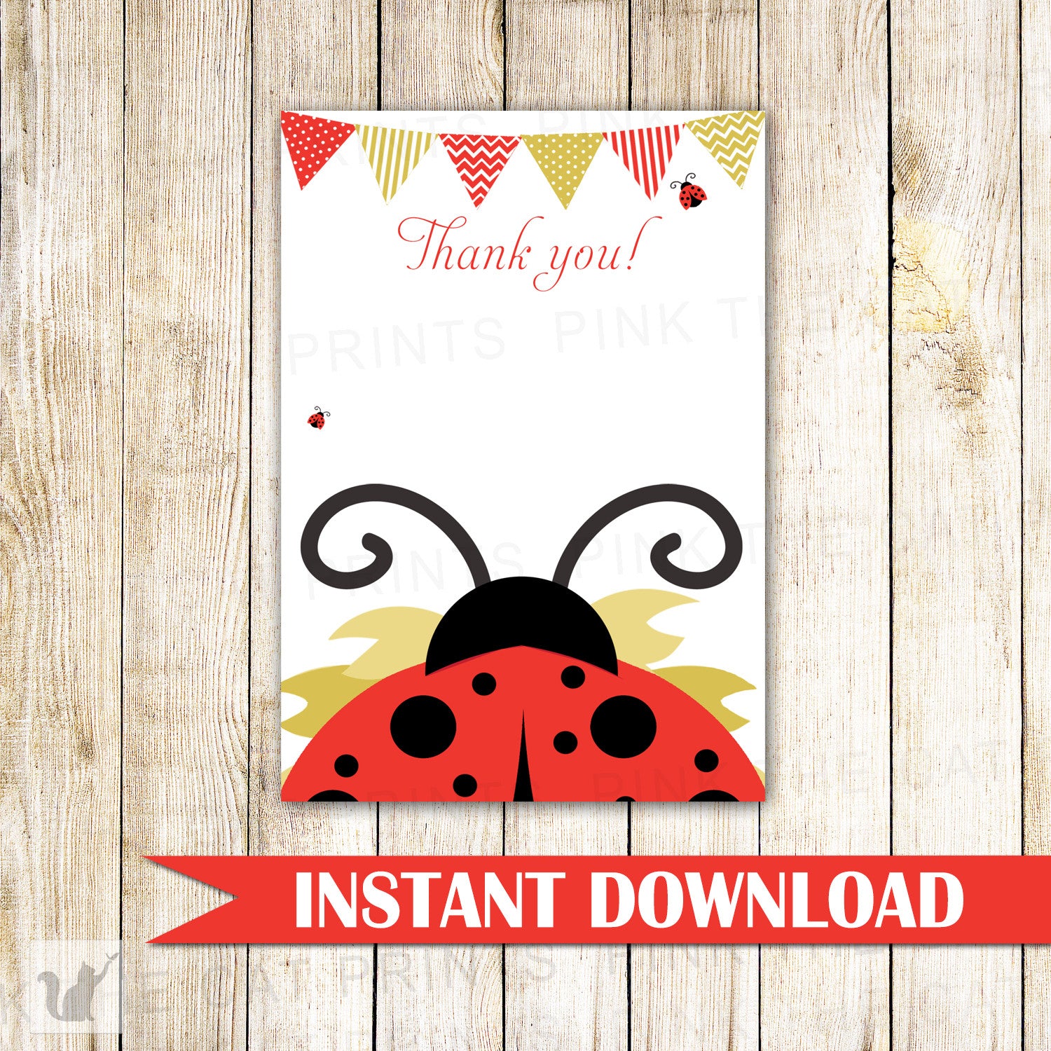 Ladybug Blank Thank You Card Note Gold