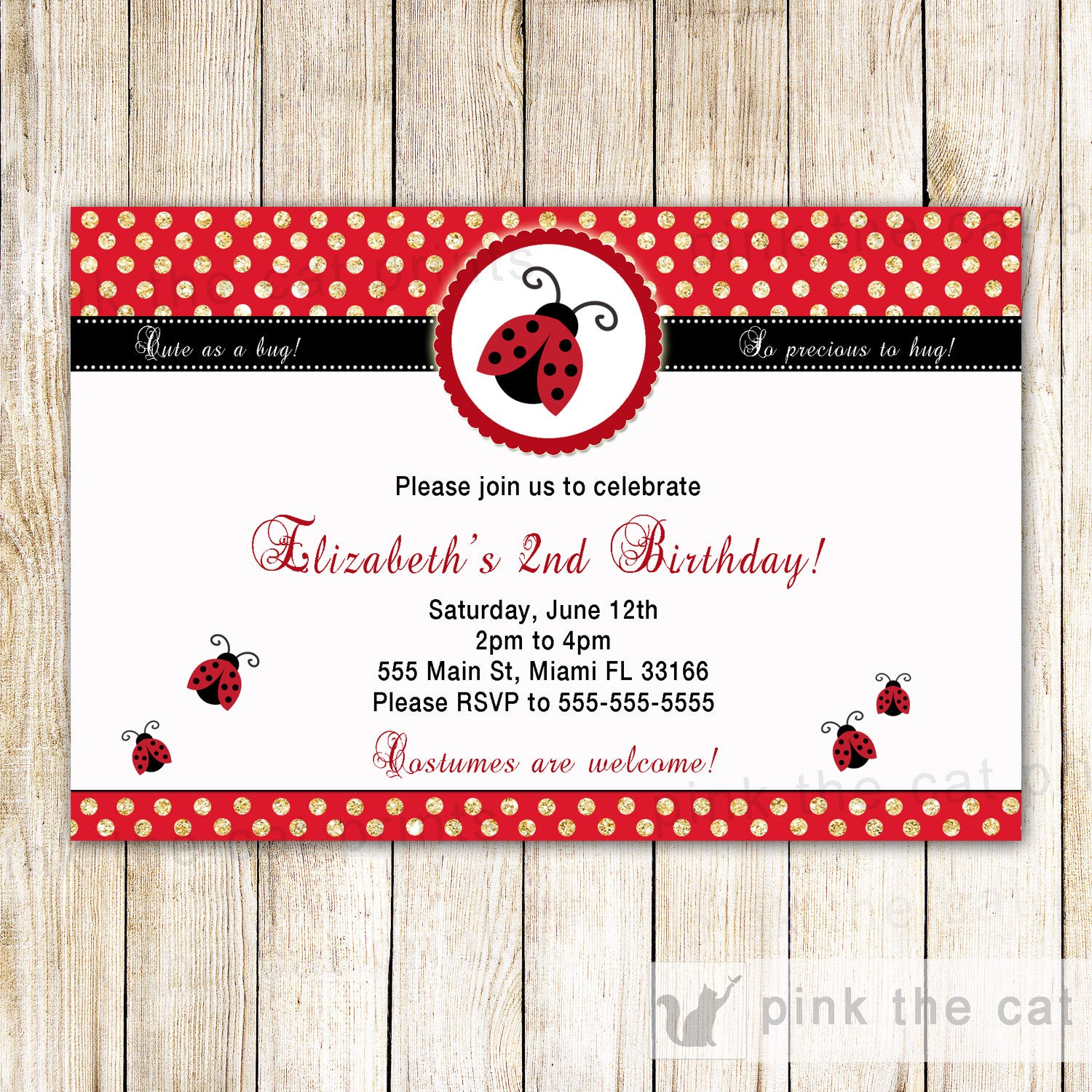 printable ladybug invitation glitter