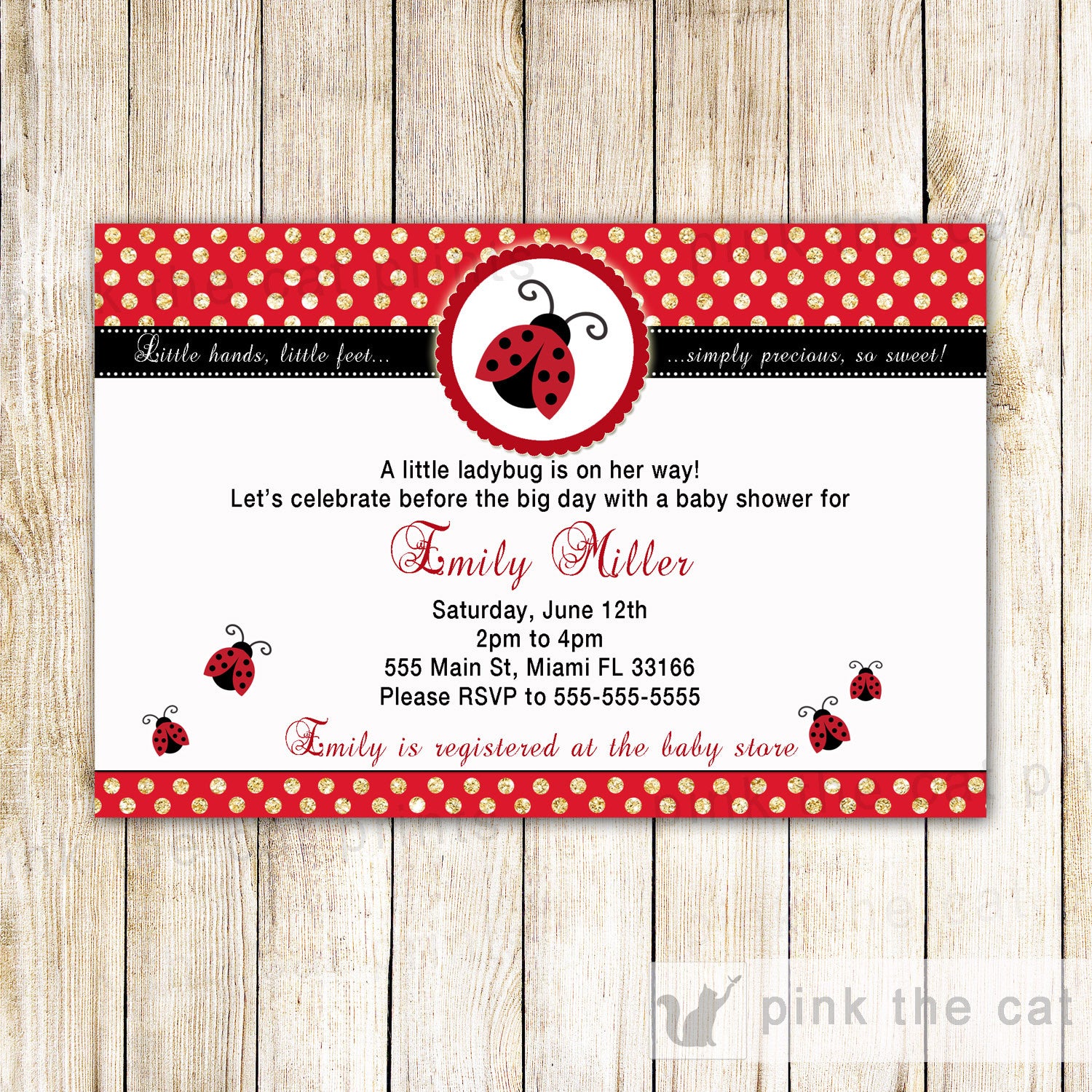 25 ladybug invitations glitter gold baby shower