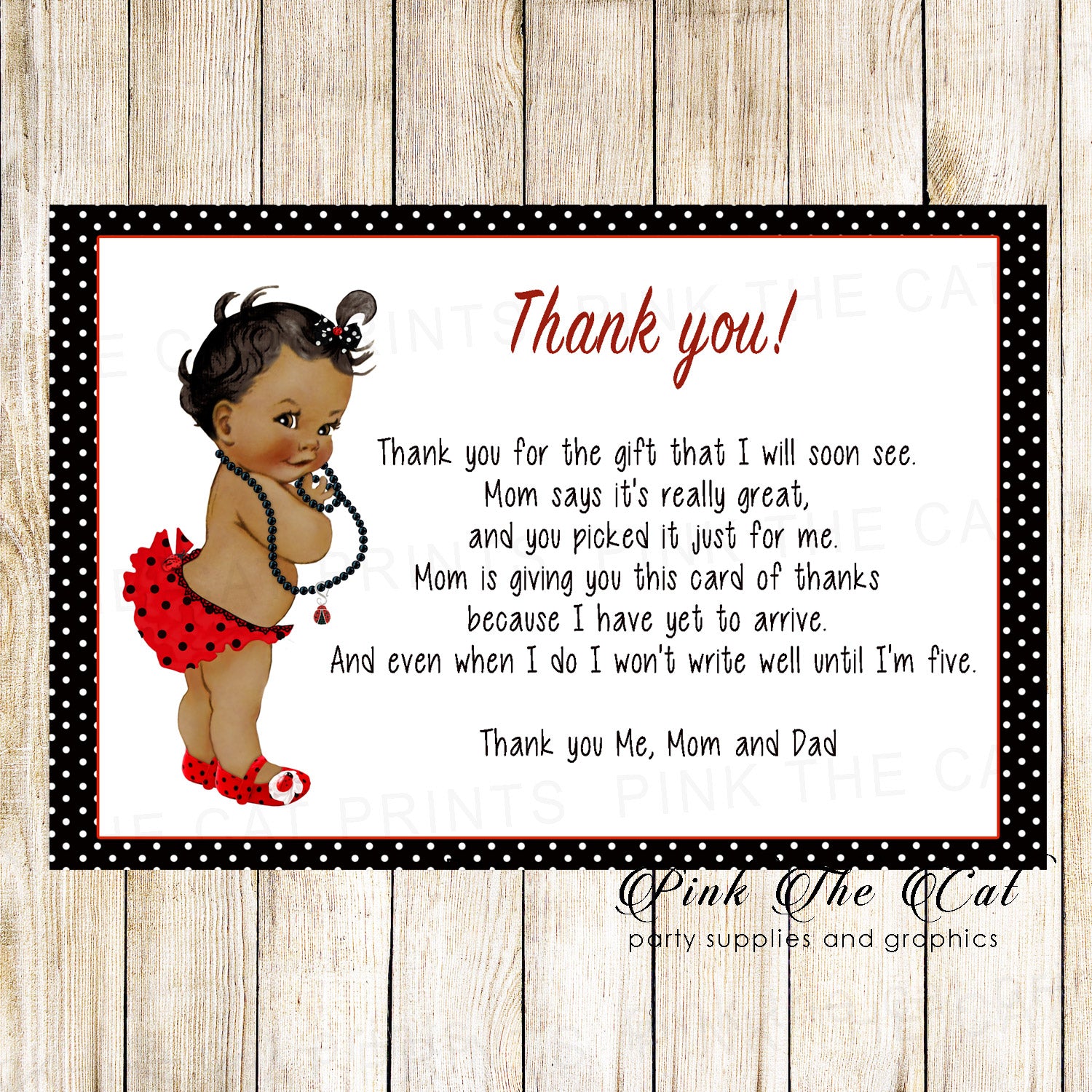 30 thank you cards baby vintage ladybug african american