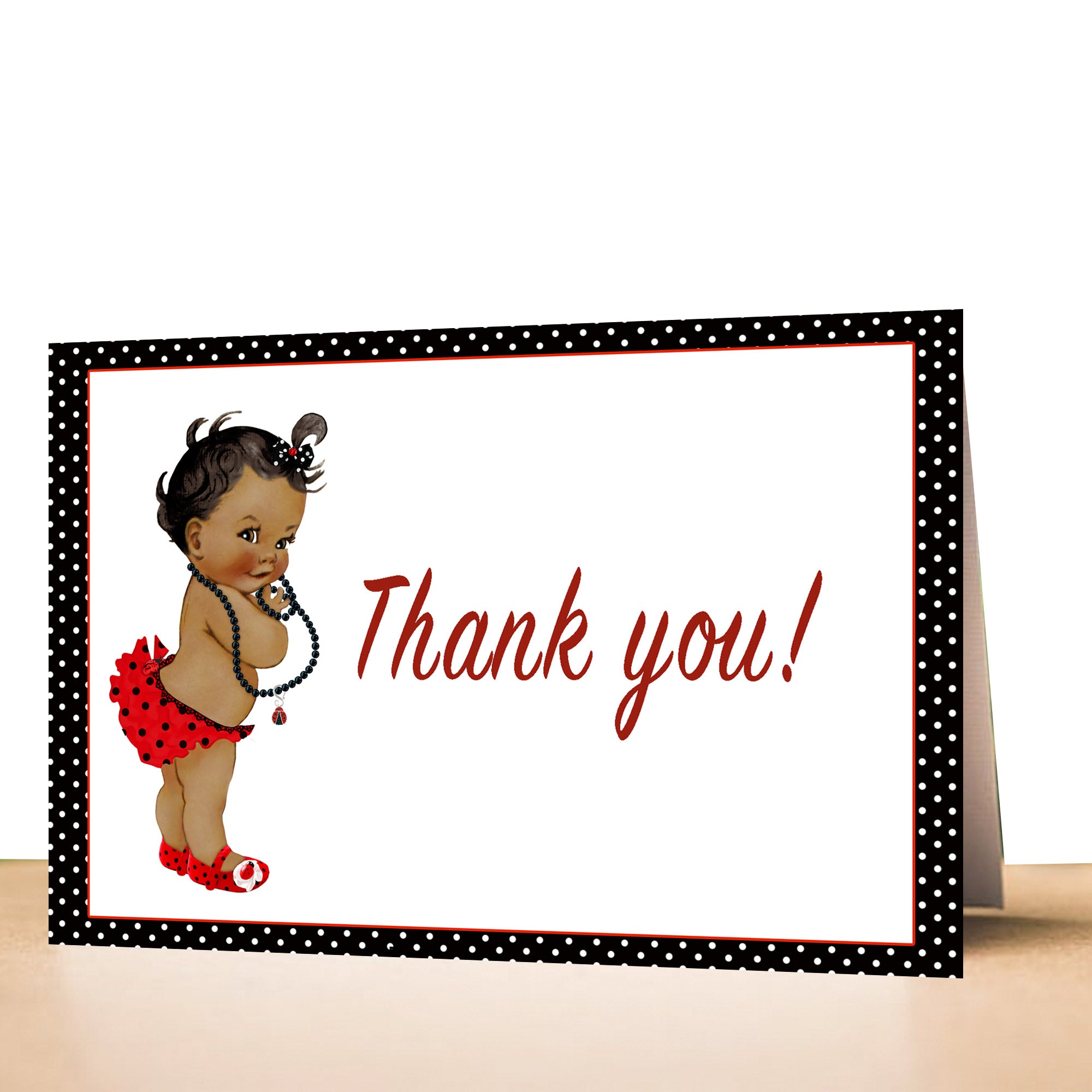 30 thank you cards vintage baby ladybug african american