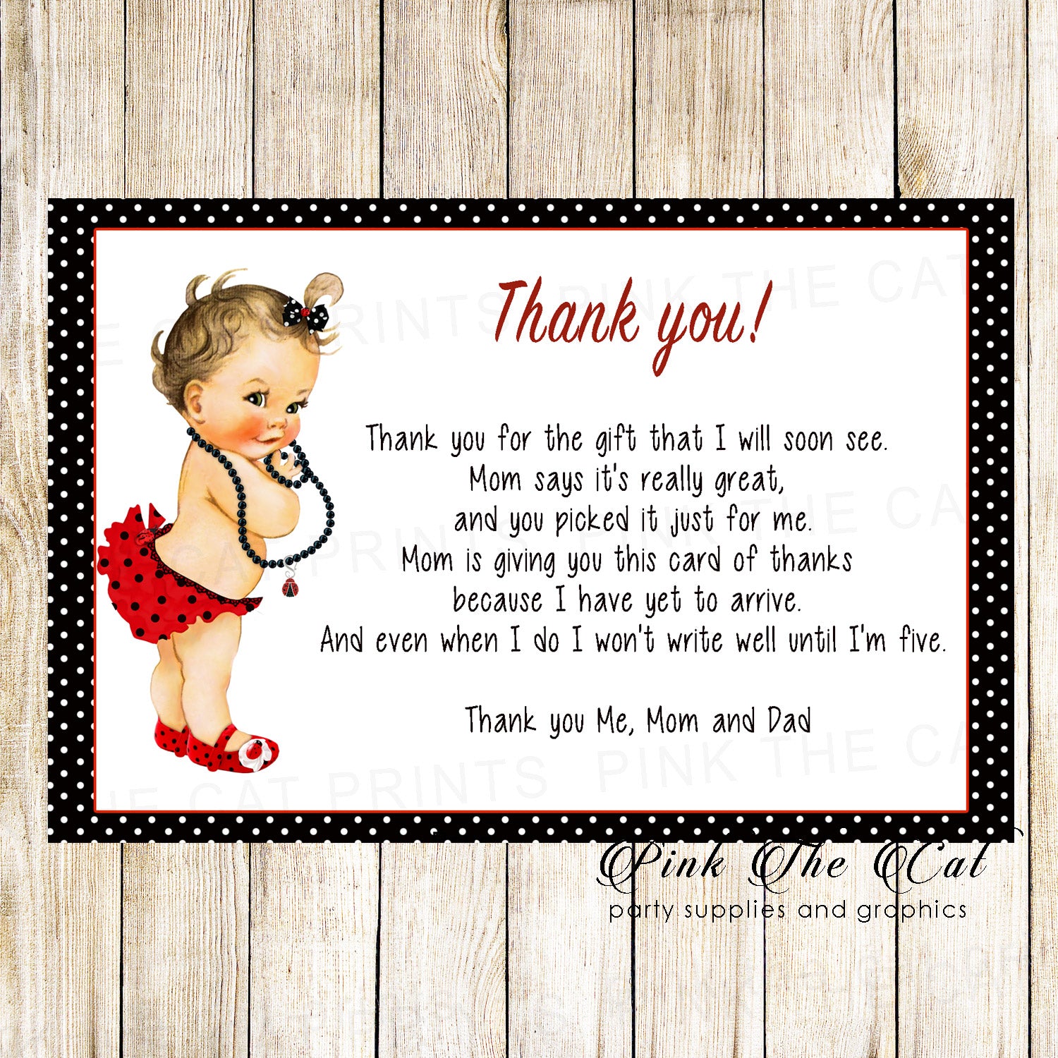 30 thank you cards baby vintage ladybug