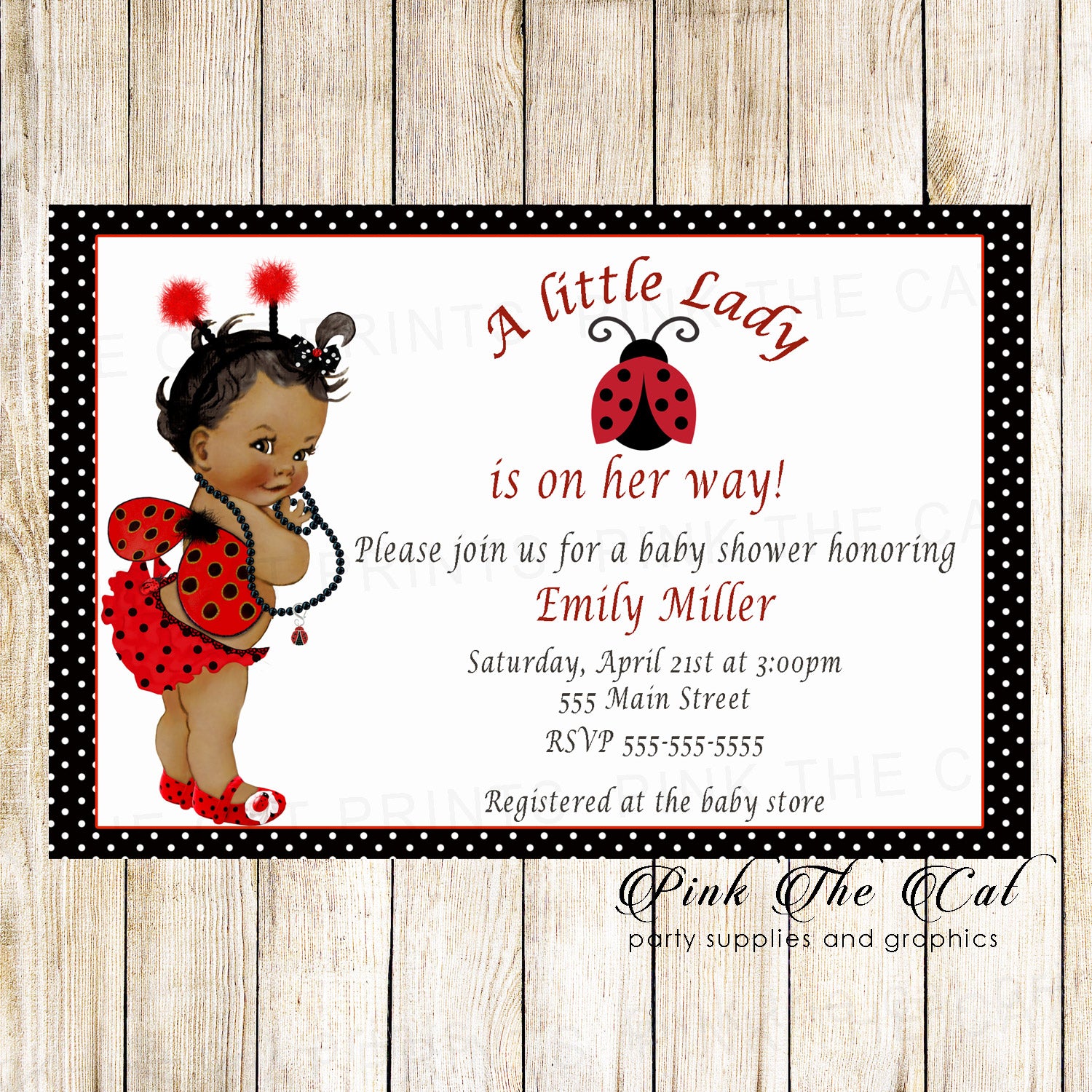 30 Ladybug Invitations Vintage Girl Baby Shower African American