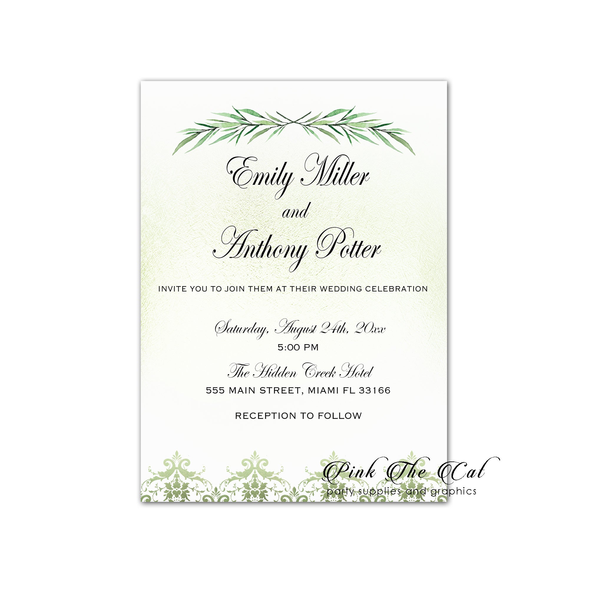 100 Wedding Invitations Greenery Eucaliptus Olive Brunch Personalized