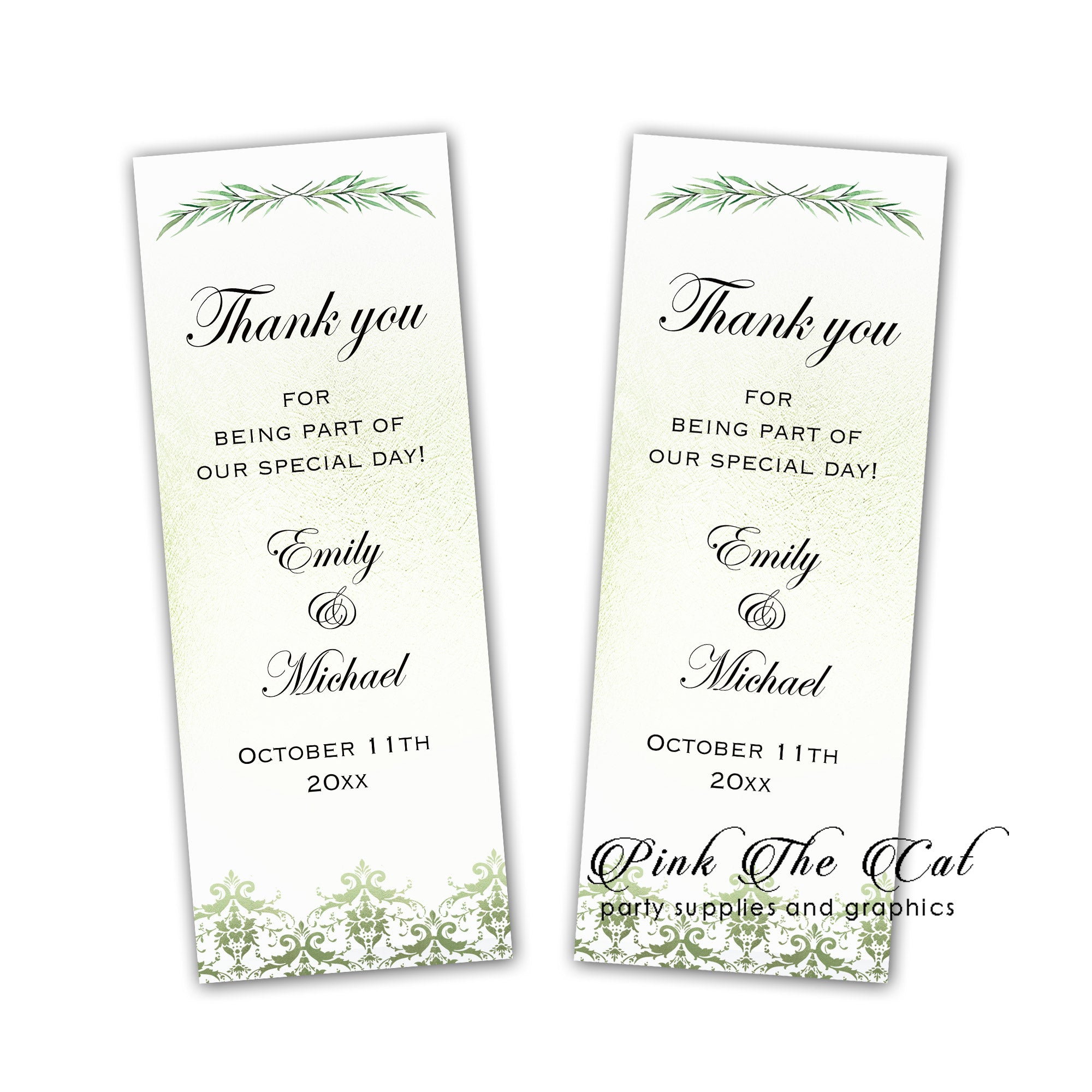 Greenery bookmarks wedding favors personalized printable