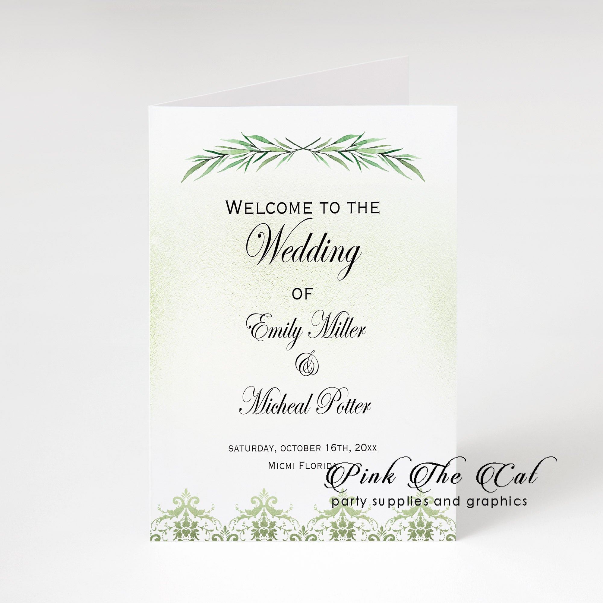 Wedding programs greenery folded printable