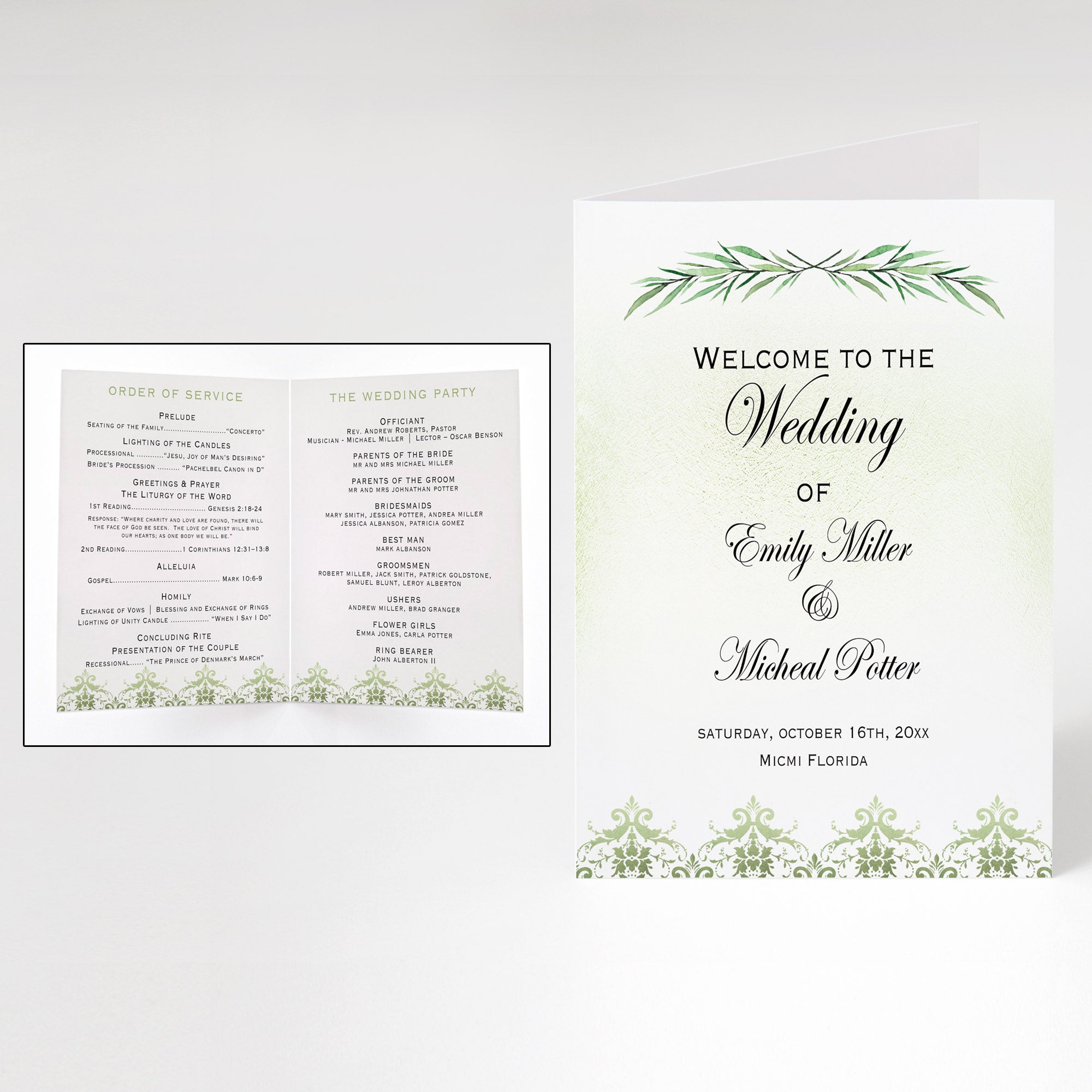 Wedding programs greenery folded printable