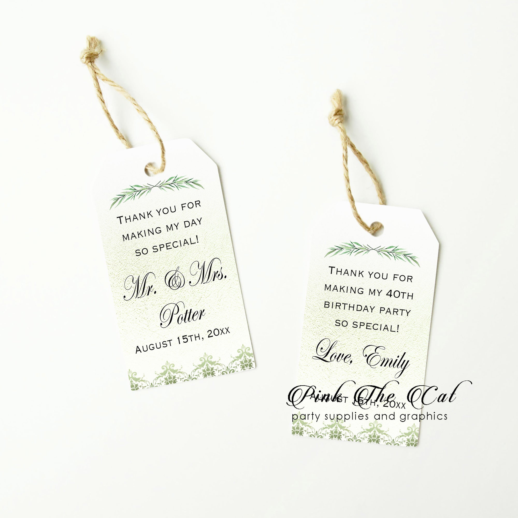 48 Greenery branch thank you tags wedding birhday personalized