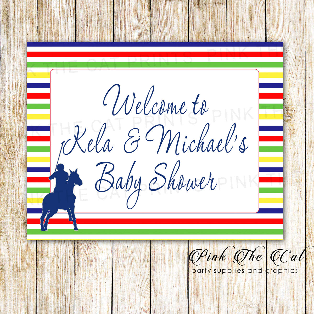 Printed Polo Welcome Sign Baby Boy Shower Birthday Blue Yellow
