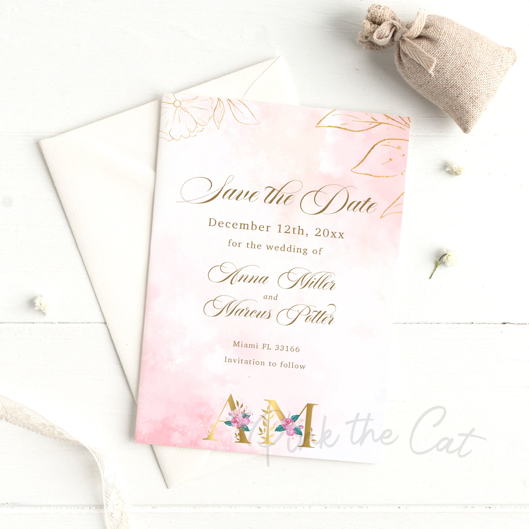 Monogram save the date card