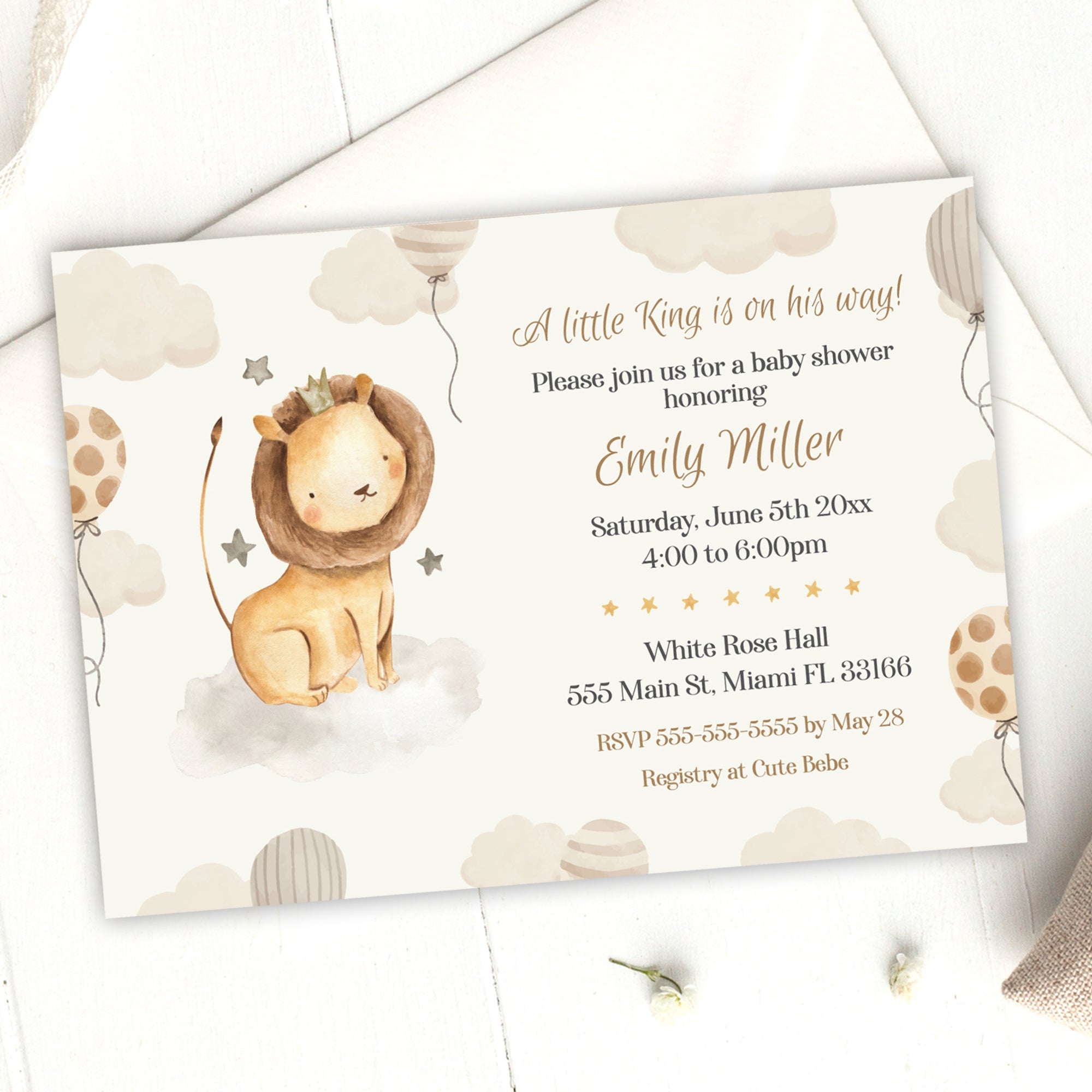 Lion baby shower invitation