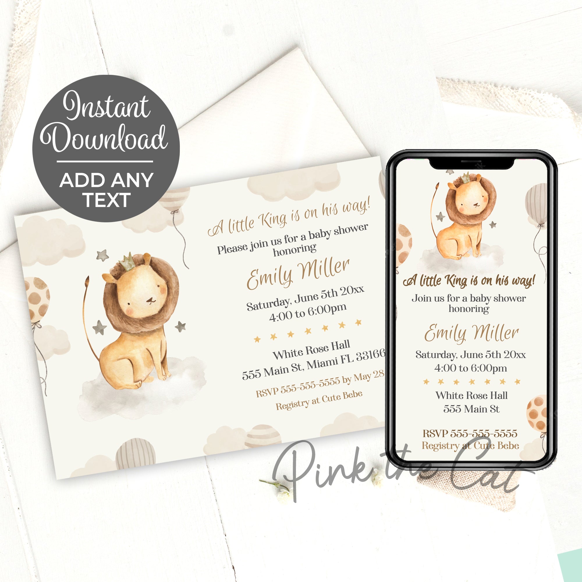 Lion baby shower invitation