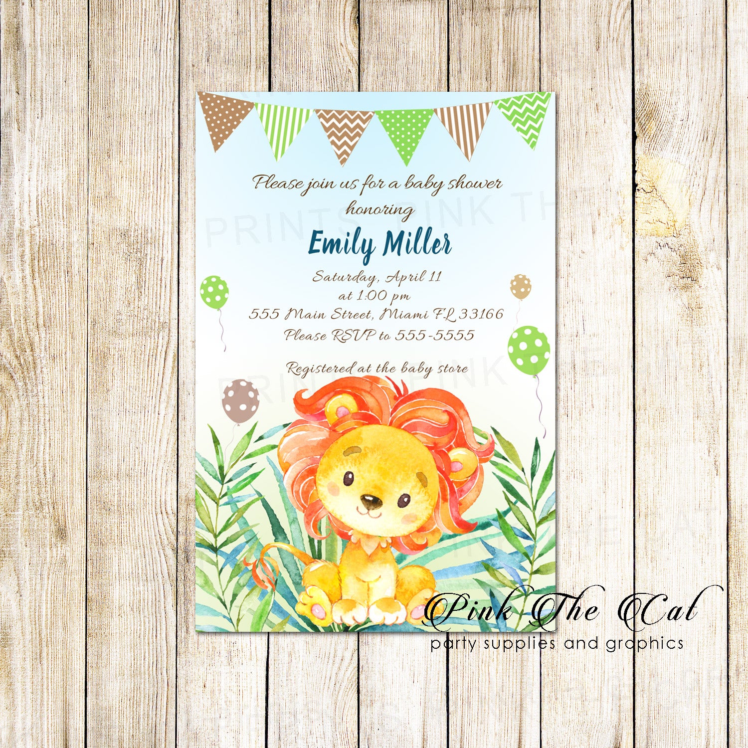 Lion cub invitations baby shower jungle boy printable