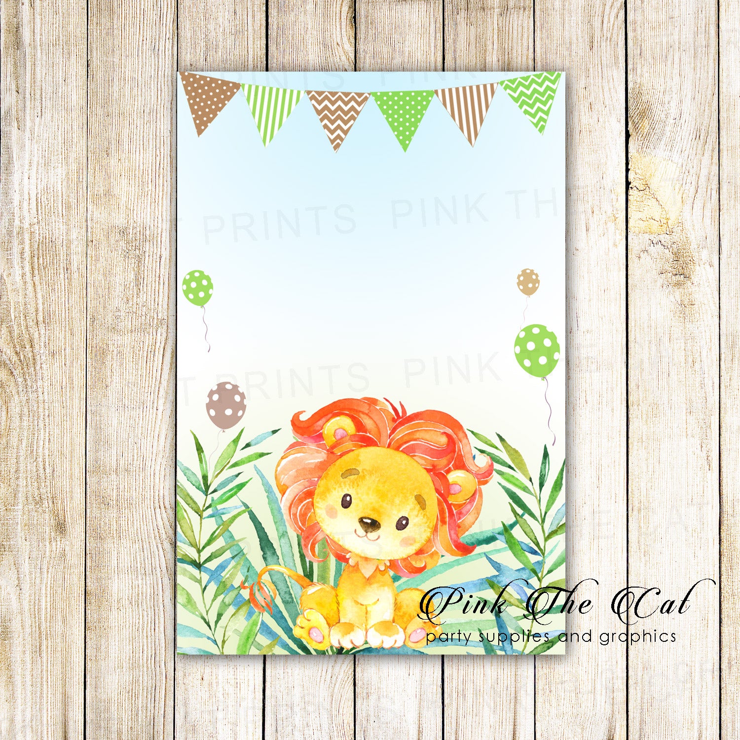 Thank you cards or invitations watercolor lion cub printable