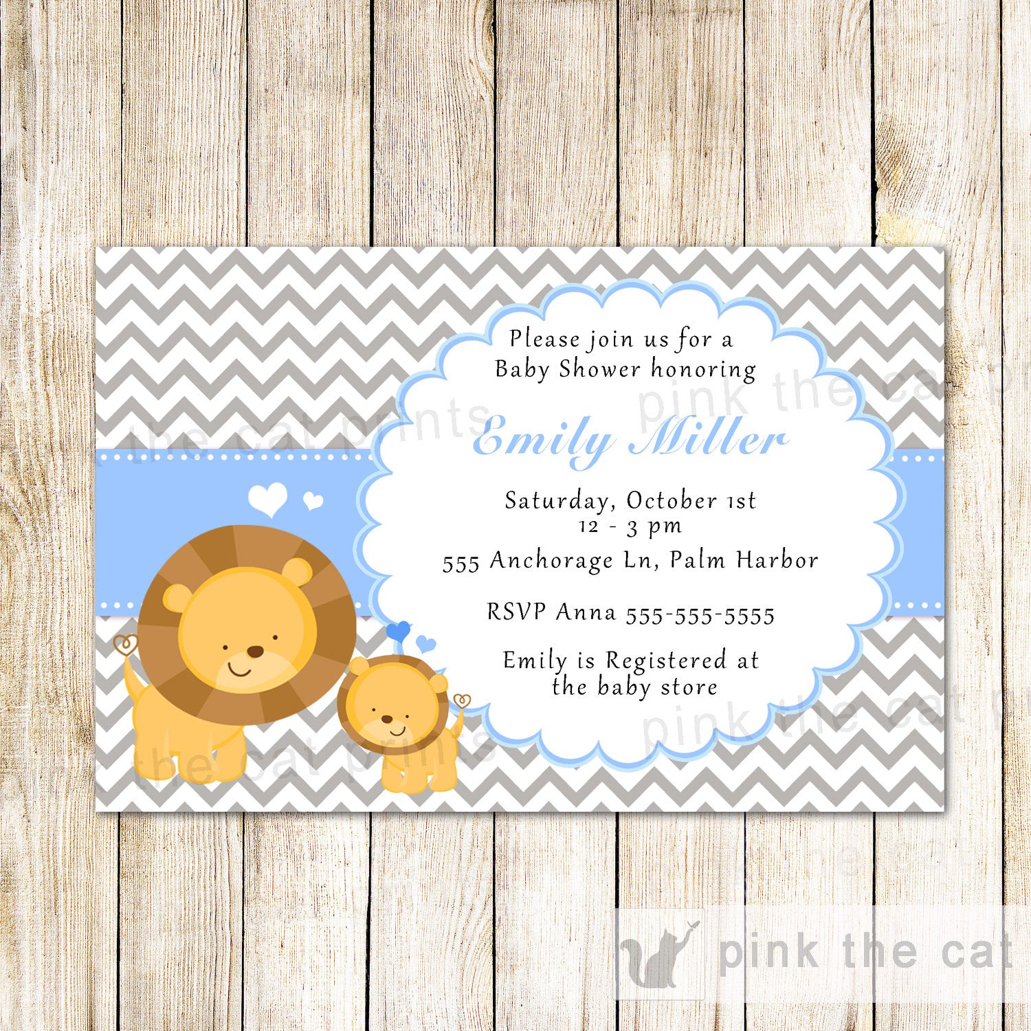 Lion Invitation Cub Baby Boy Shower Blue