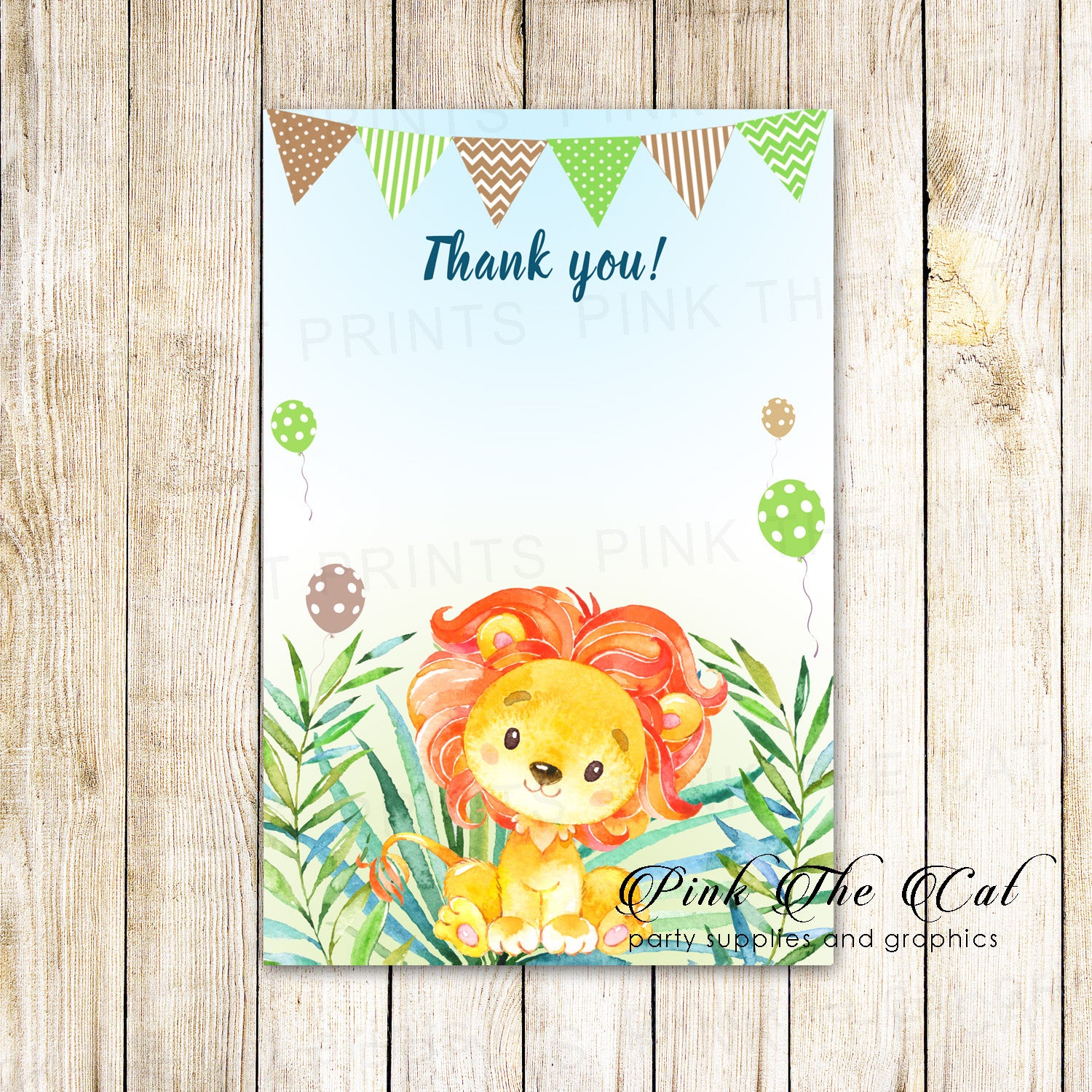 Thank you cards watercolor lion cub printable blank template