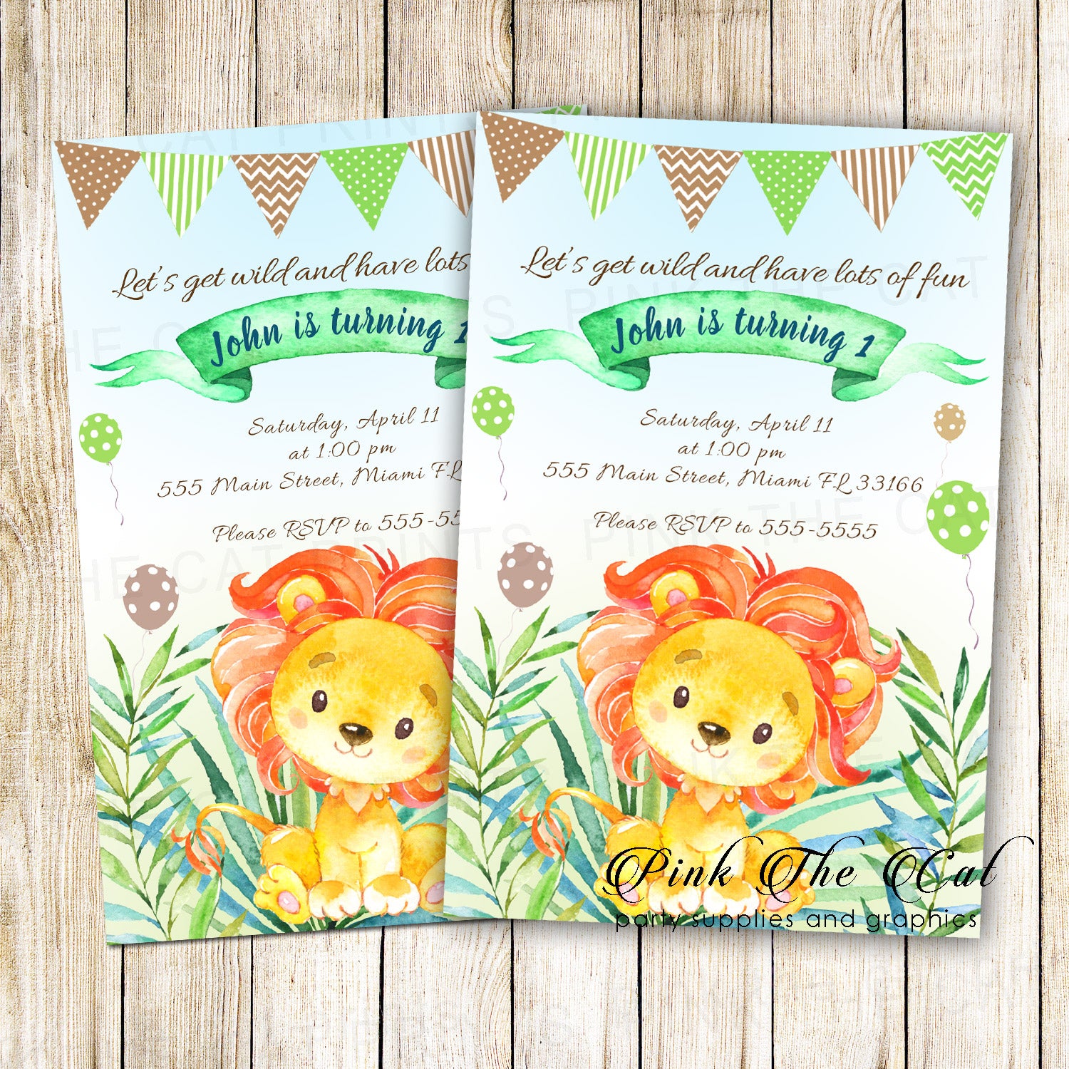 30 invitations watercolor painted lion cub boy birthday party