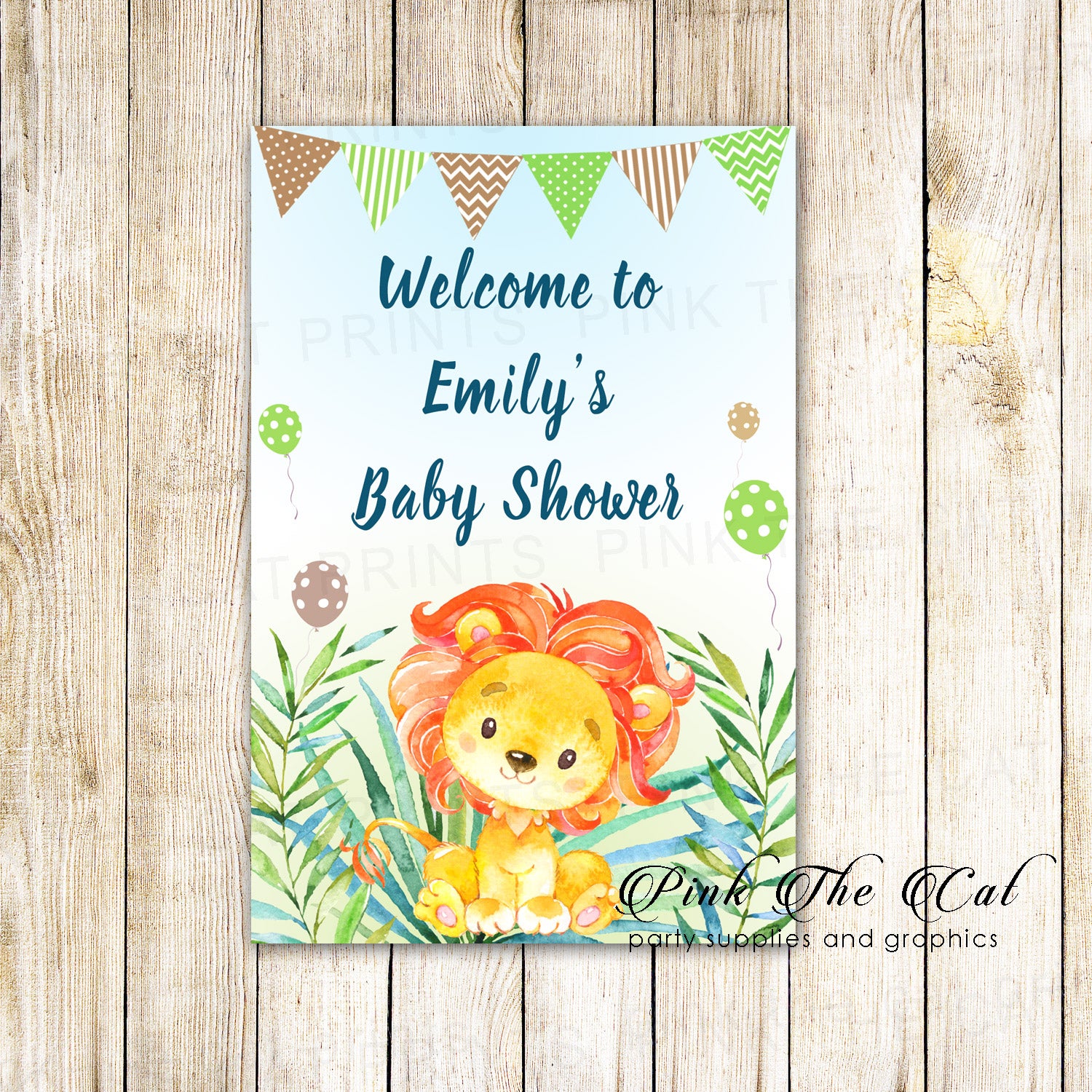 Lion Watercolor Welcome Sign Birthday Baby Shower