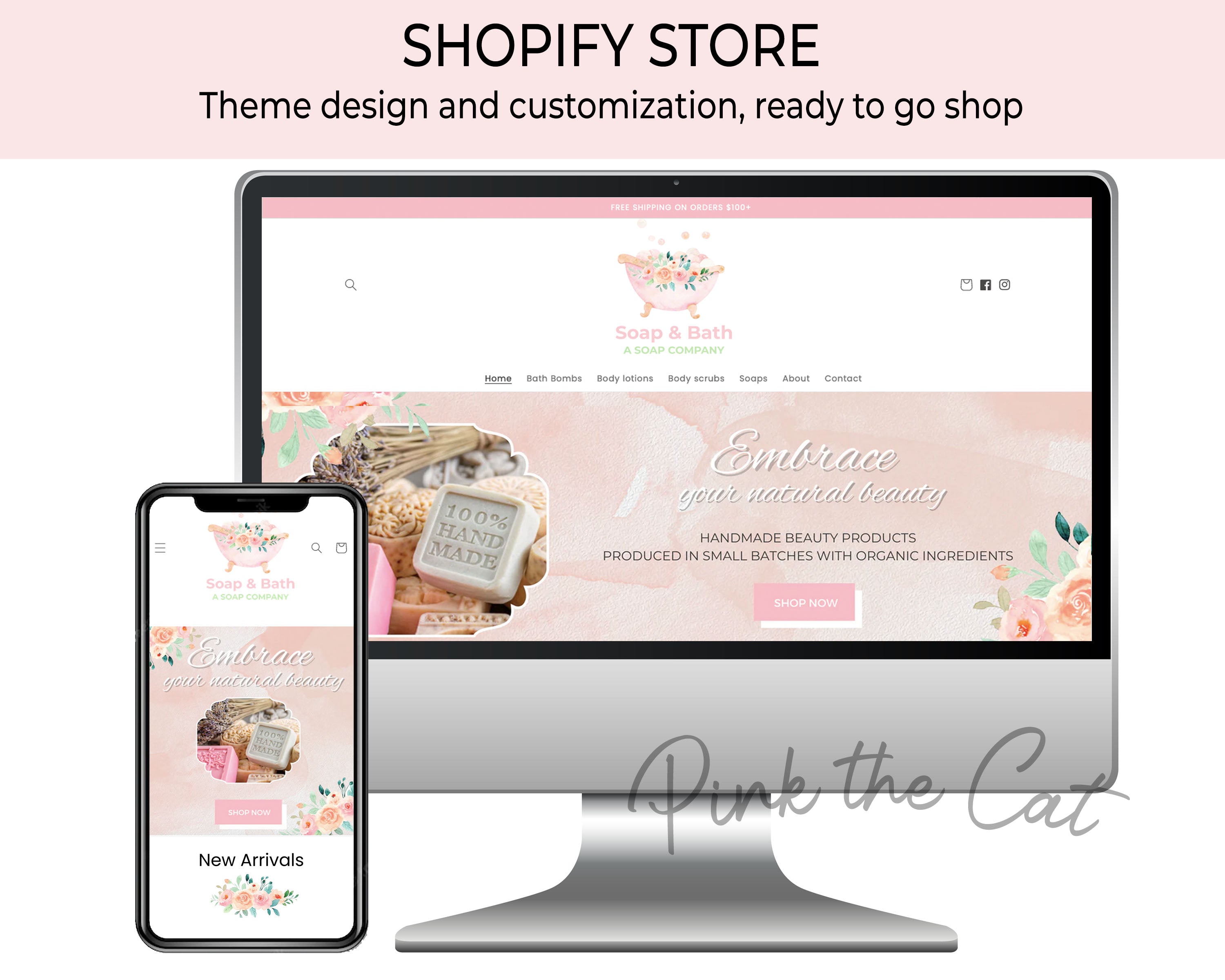 Watercolor floral bush pink website