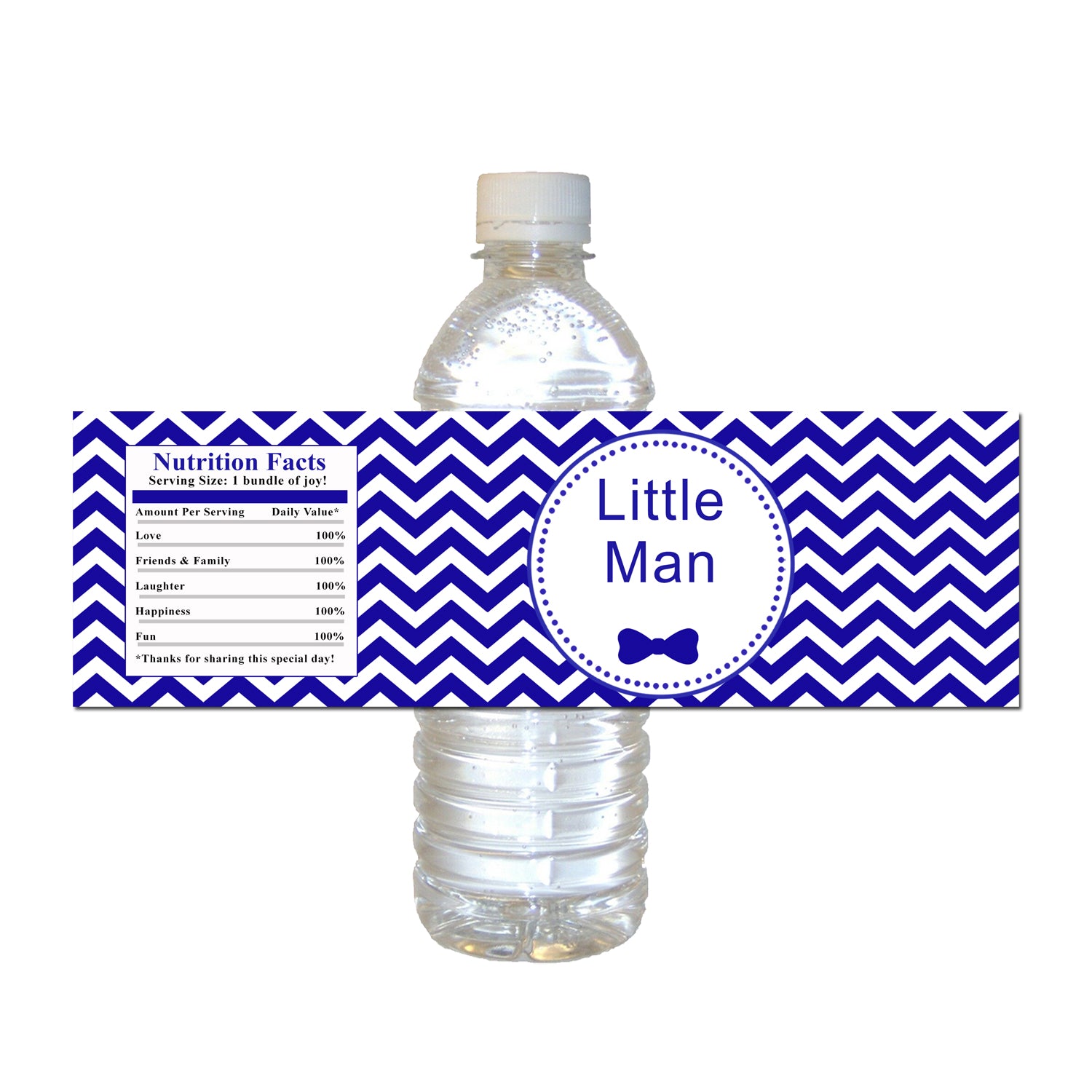 Little man baby shower royal blue bottle label (set of 30)