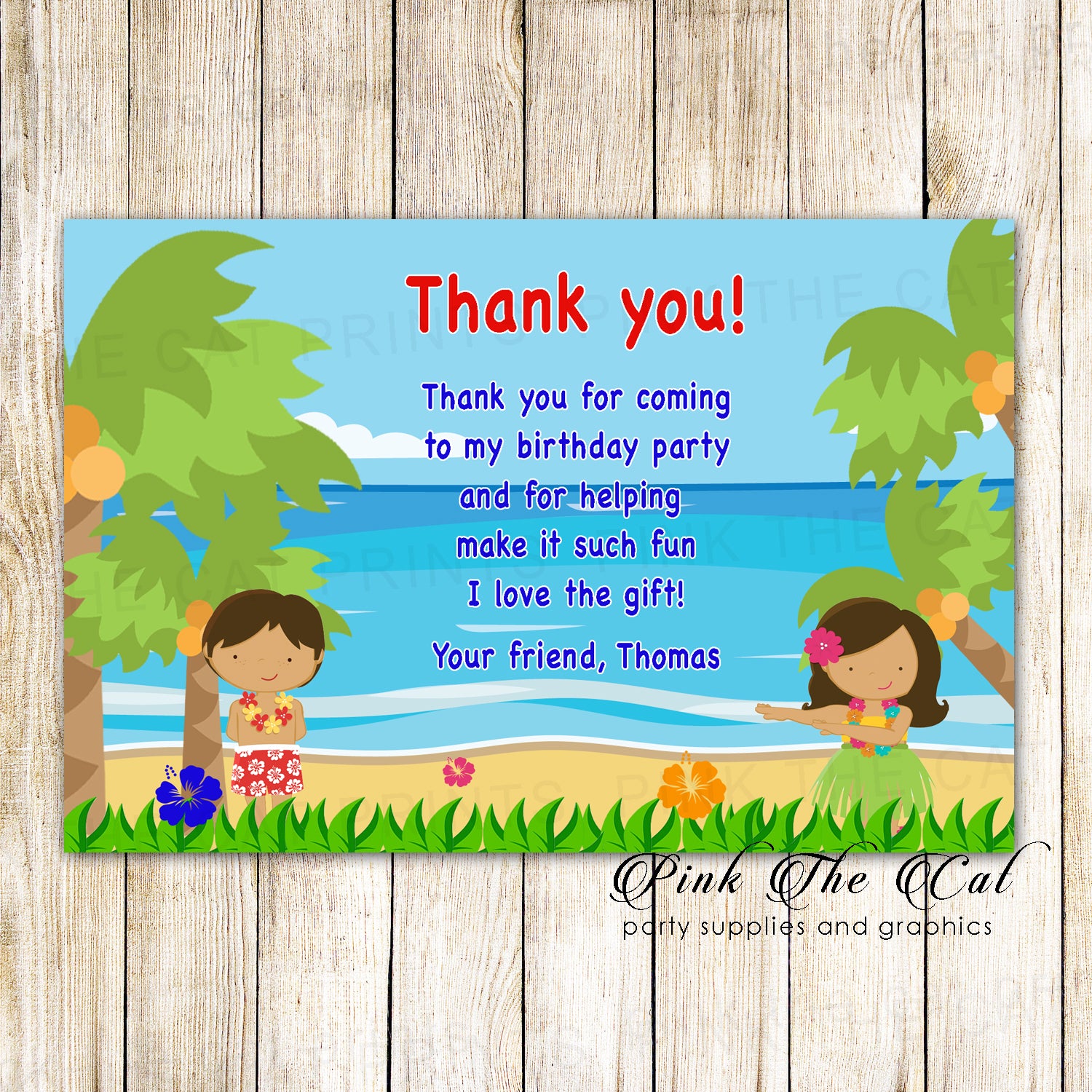 30 thank you cards hawaiian luau kids birthday