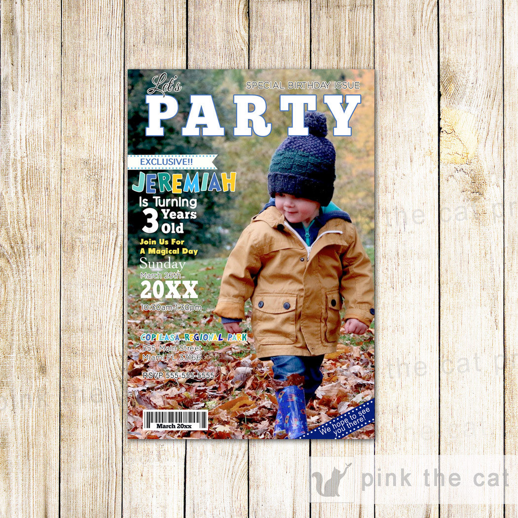 printed magazine invitation for boys