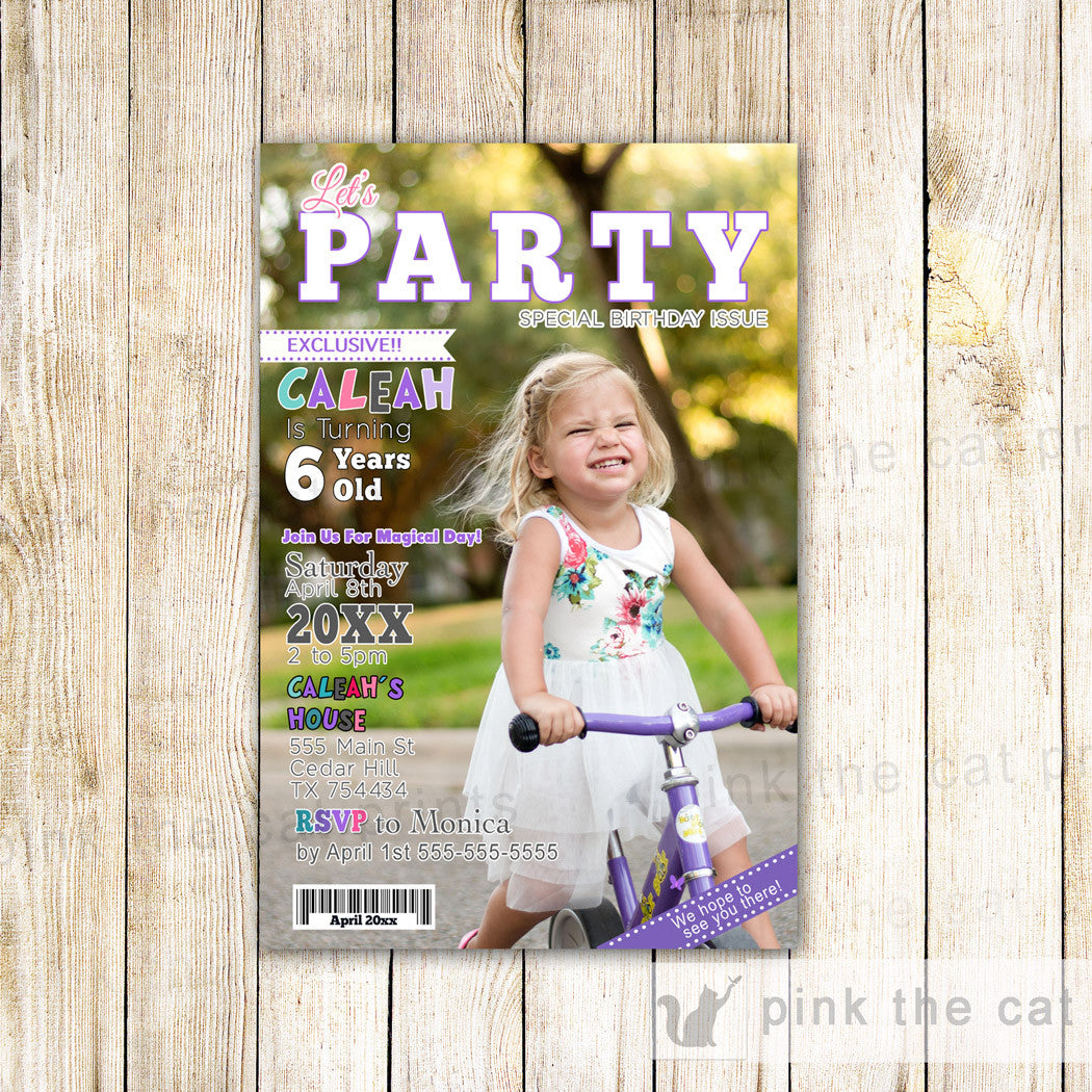 magazine invitation for girls purple