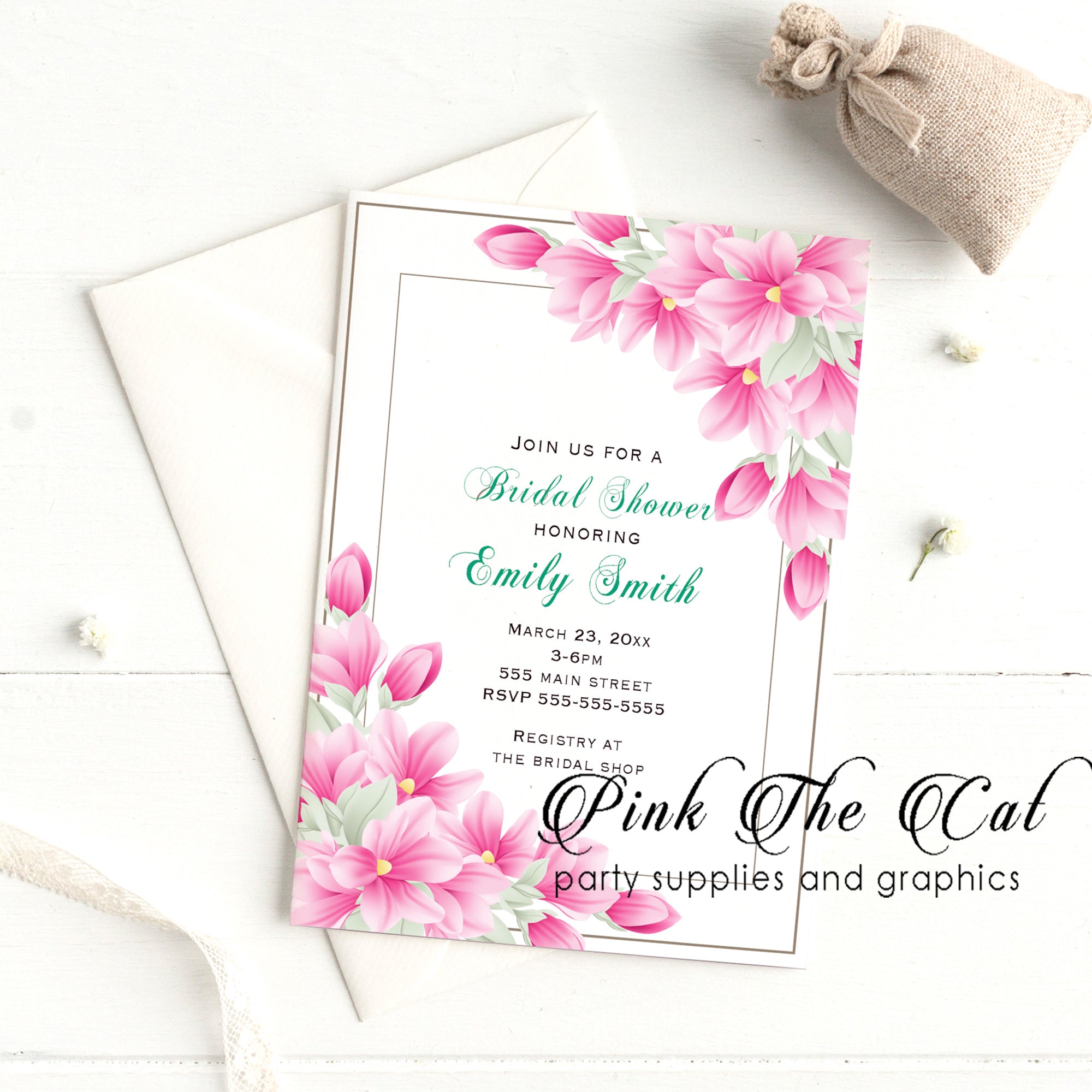 30 Floral pink magnolias invitations bridal wedding shower 