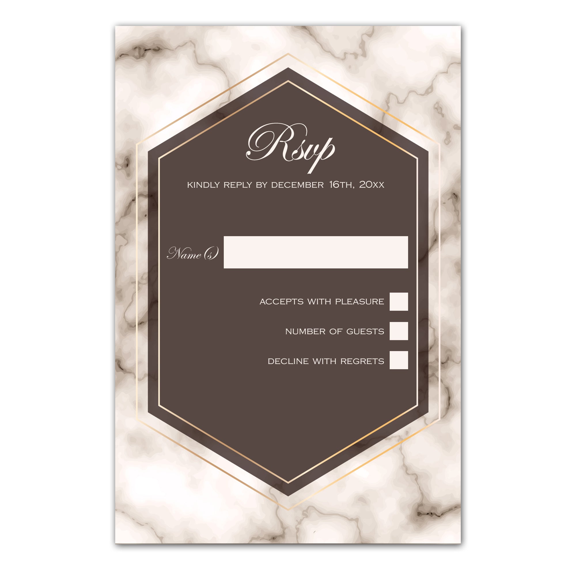 Marble Wedding Invitations & RSVP Cards Brown Printable