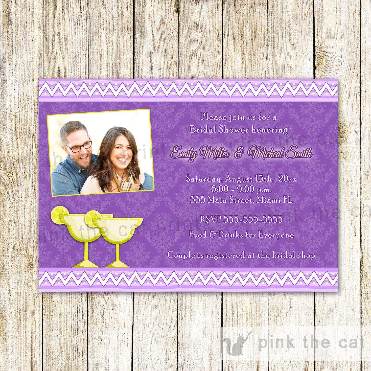 Margarita Invitation Bridal Wedding Shower Purple