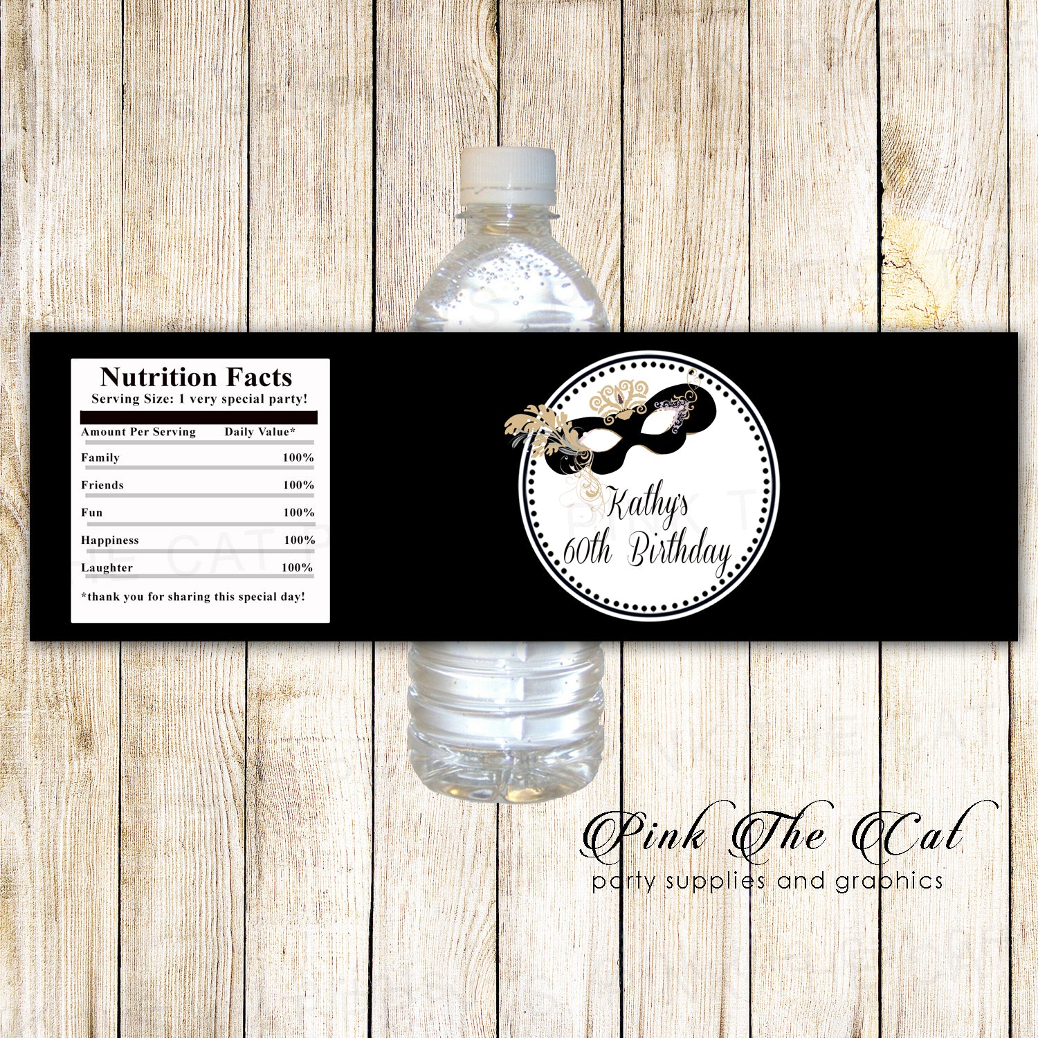 Masquerade bottle labels black white printable personalized