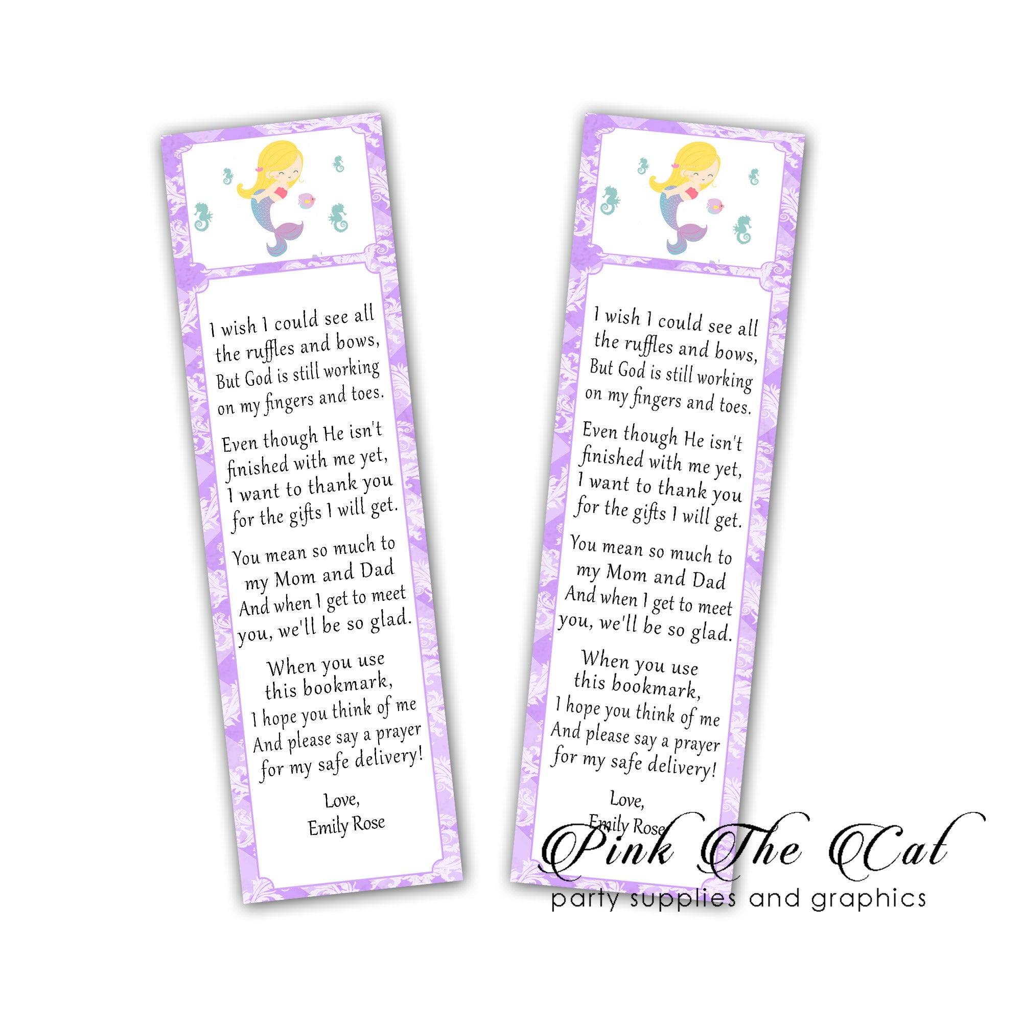 25 Mermaid bookmarks purple baby shower favors personalized 