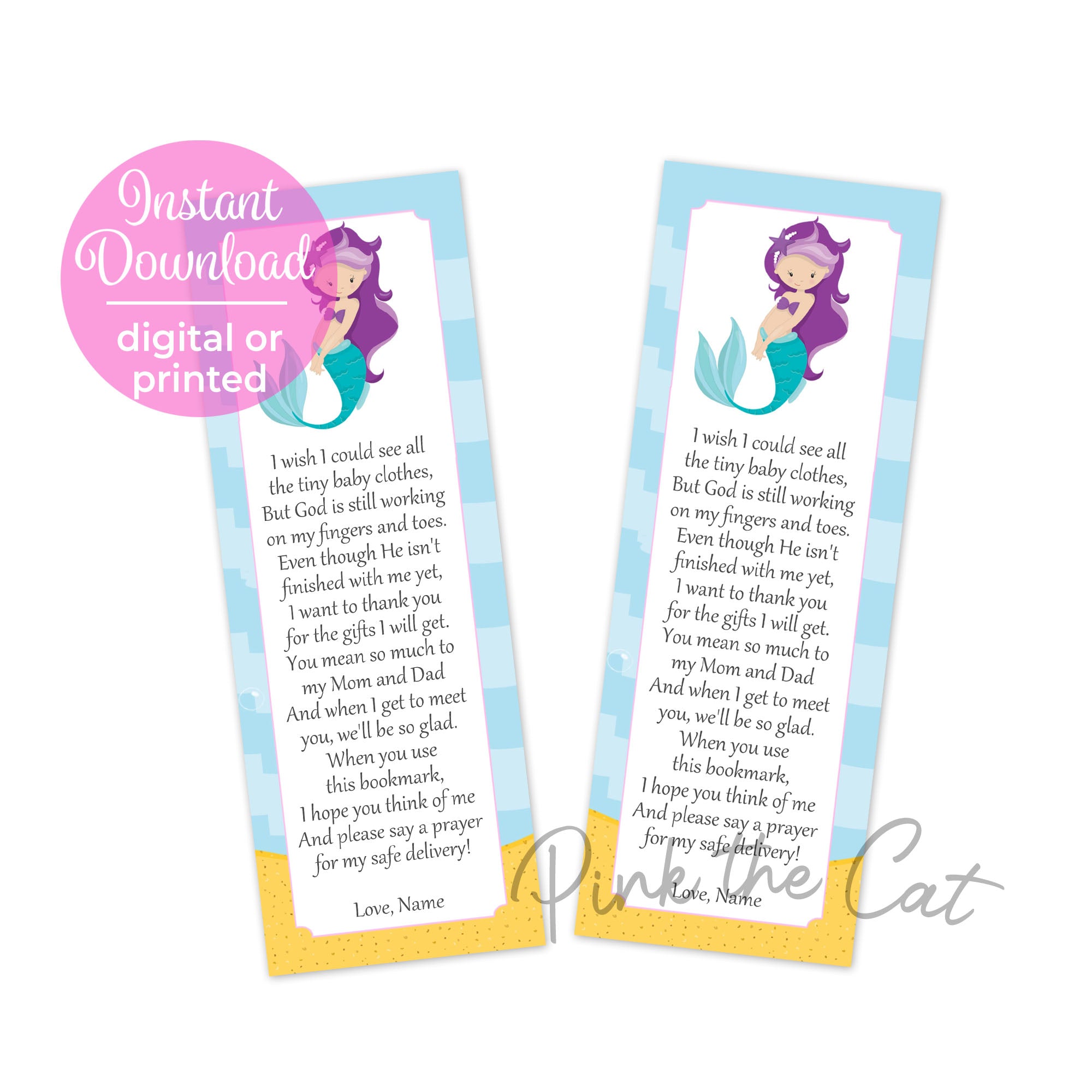 Mermaid Bookmark Baby Girl Shower Printable