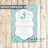Mermaid girl baby shower invitation purple teal glitter printable