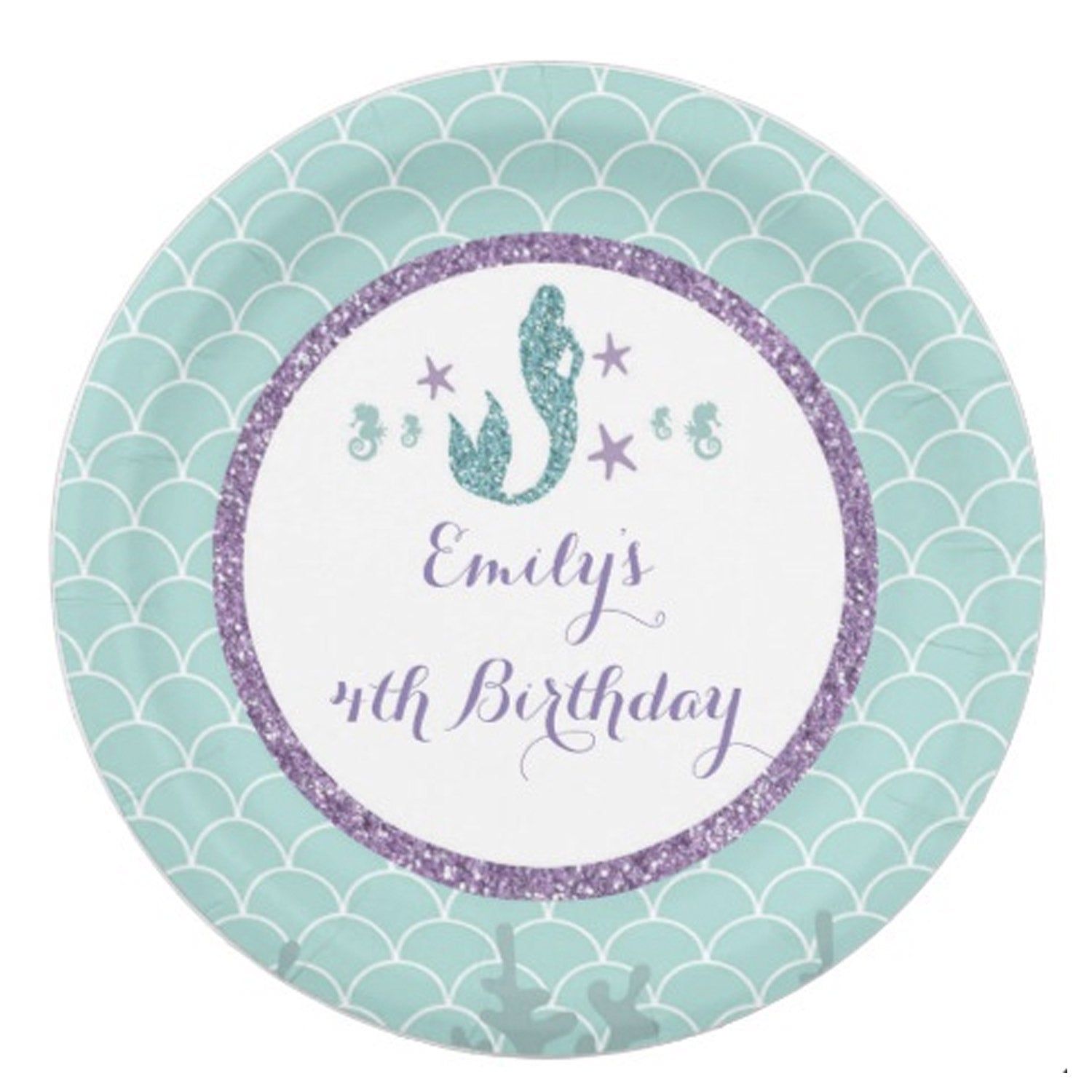 8 mermaid purple lavender teal party paper plates