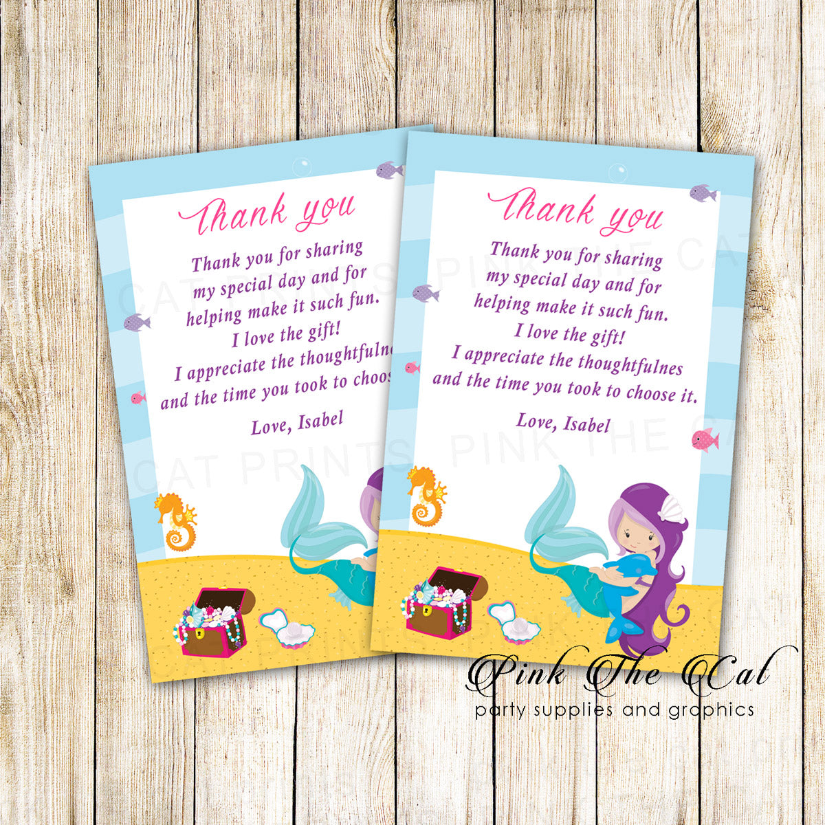 Mermaid thank you card girl birthday baby shower printable