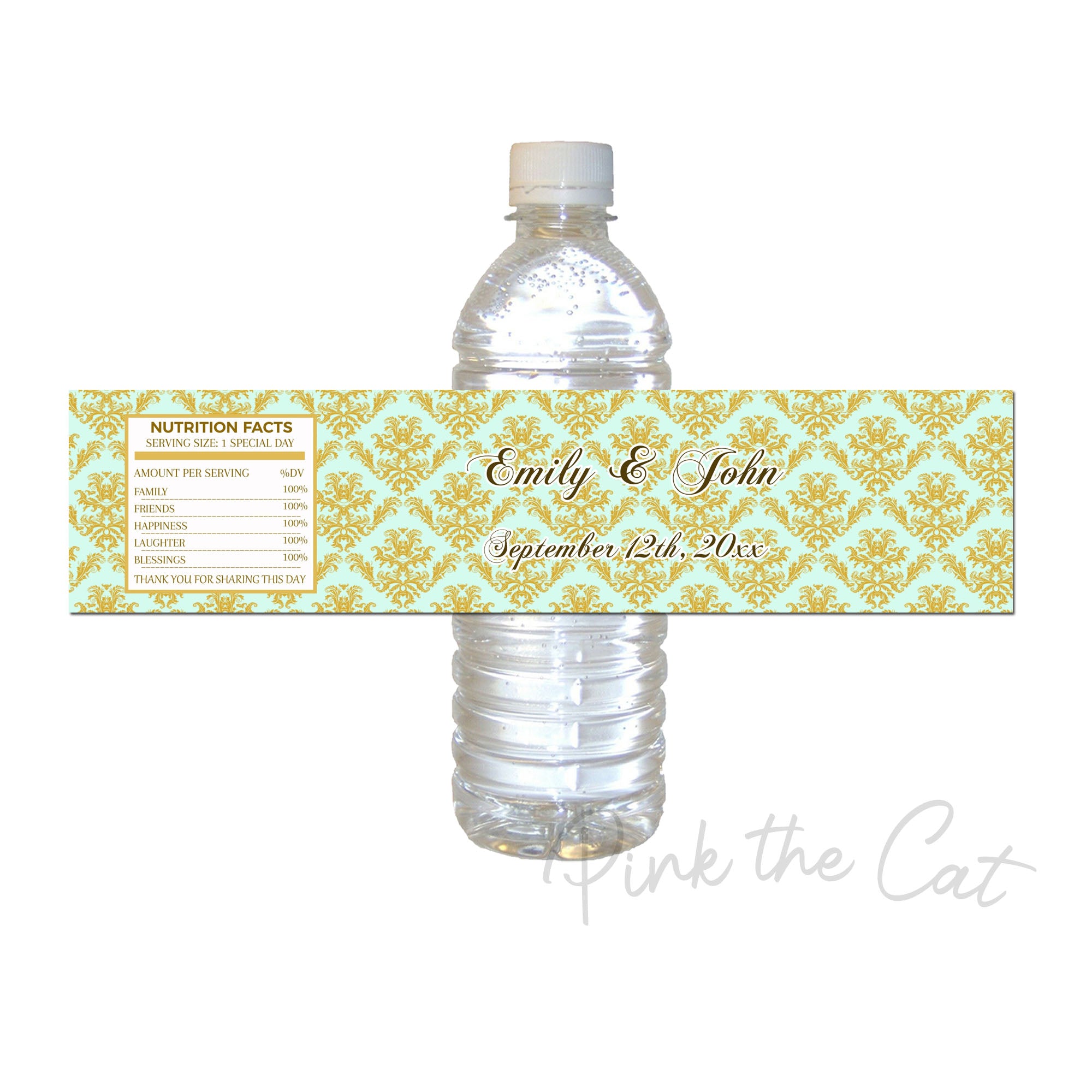 Mint gold bridal shower wedding bottle label