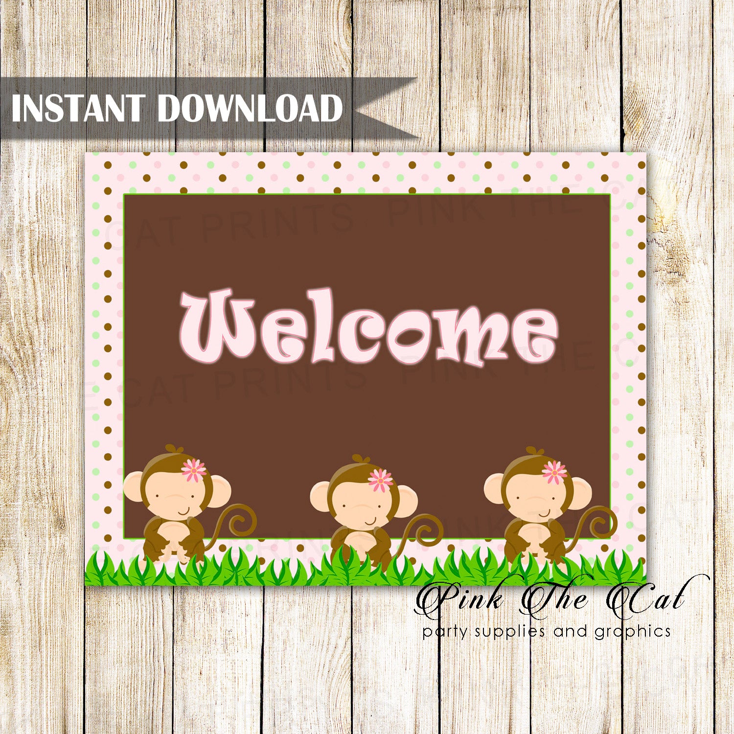 Monkey Welcome Sign Birthday Baby Shower Printable 