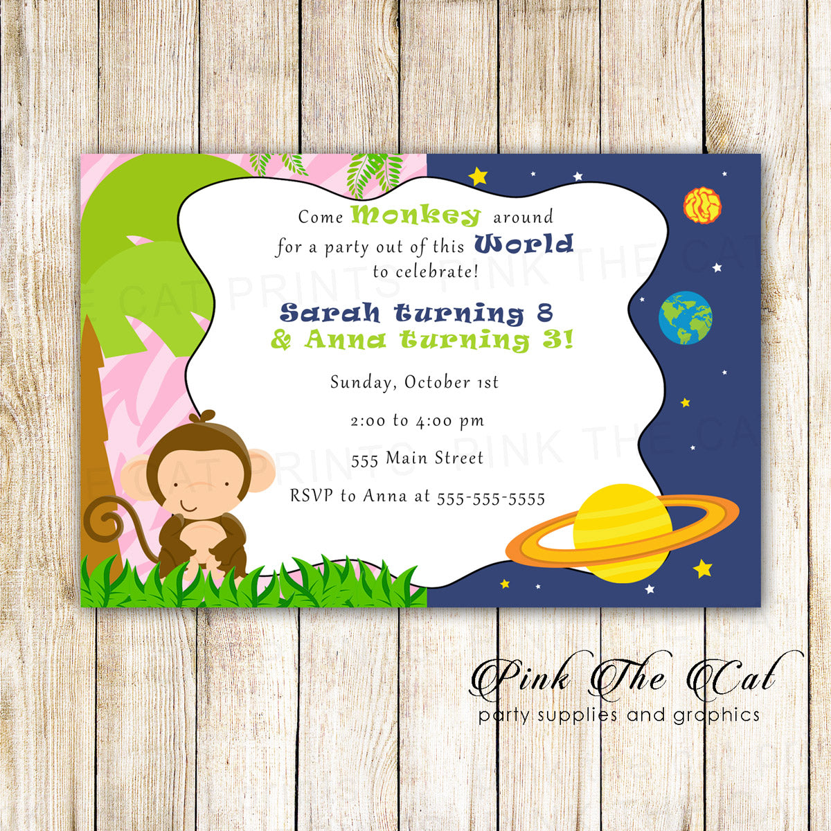 30 Monkey Planets Birthday Invitations