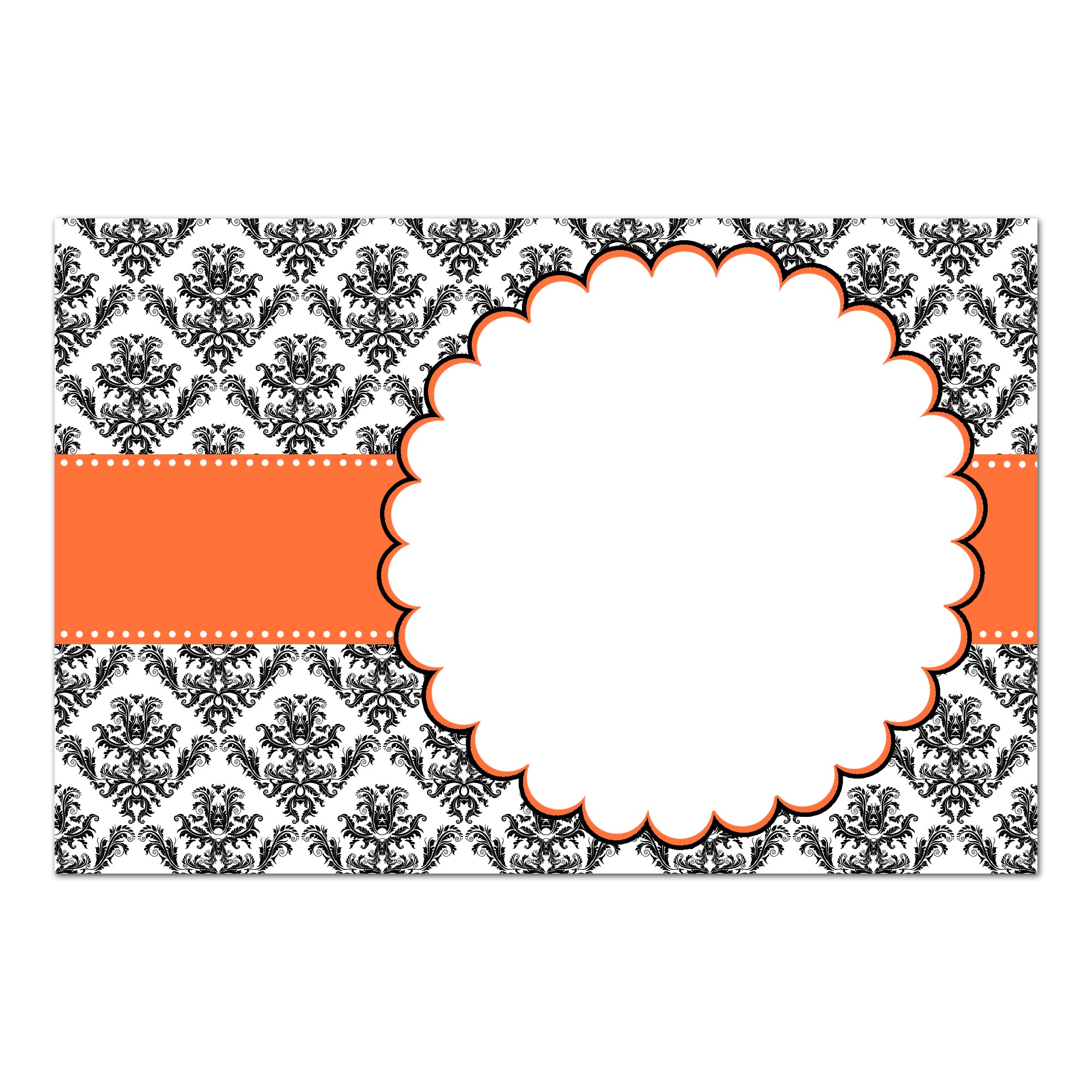 30 orange black damask invitation thank you card blank