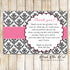 30 baby shower thank you cards pink ribbon damask