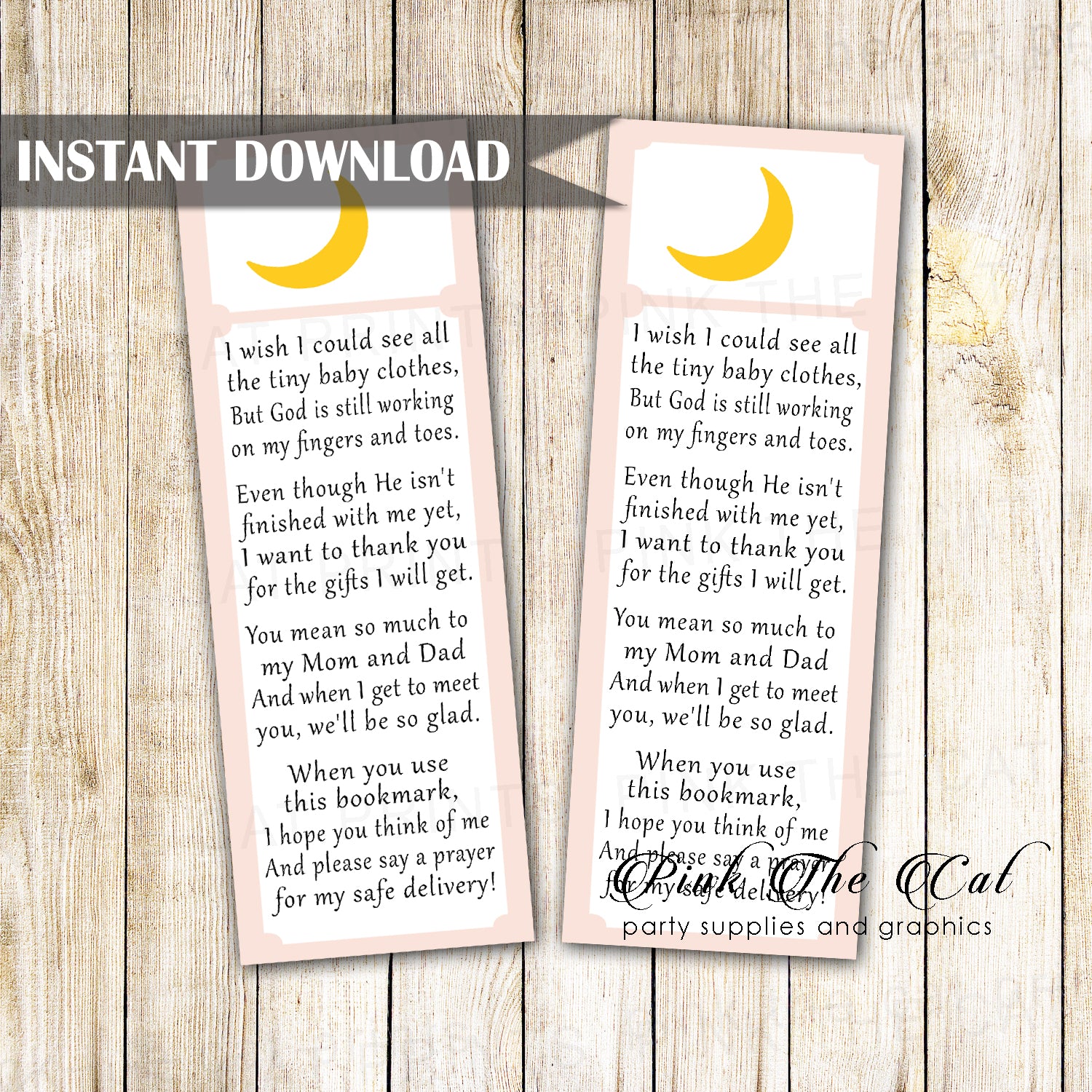 Crescent Moon Bookmark Baby Shower Printable Download Now