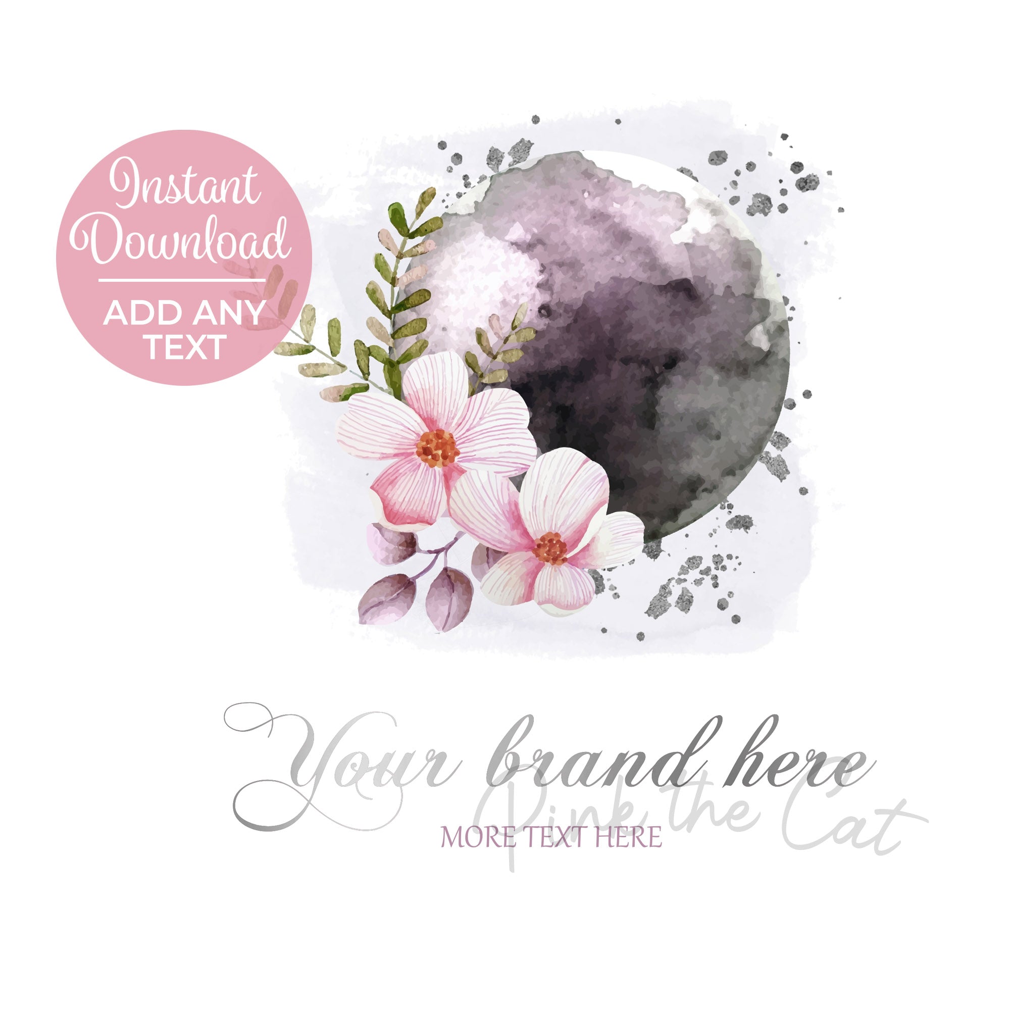 Full moon watercolor floral logo